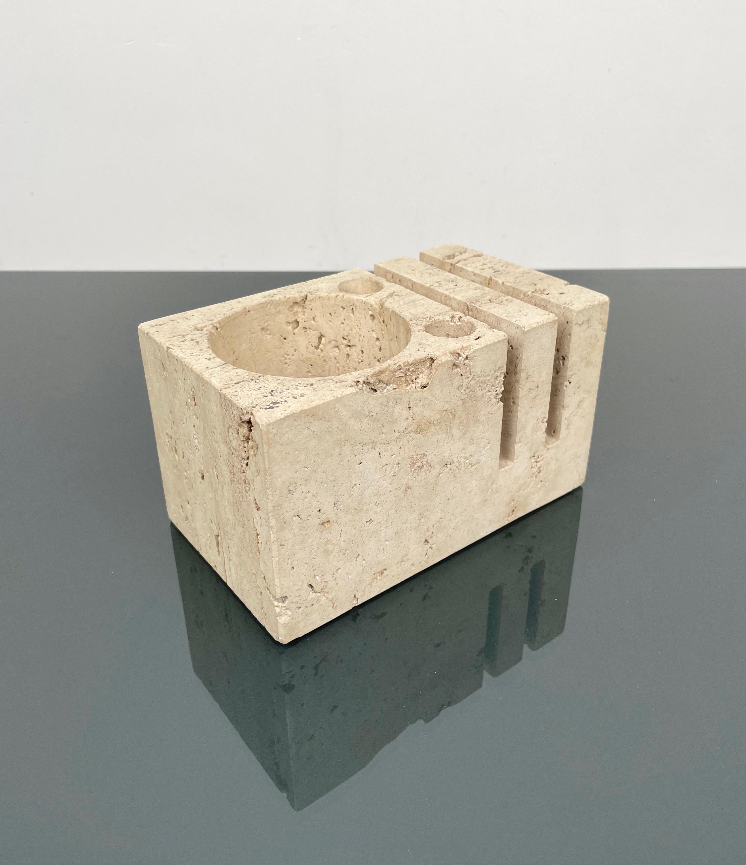 Mid-Century Modern Desk Accessory in Travertine Attributed to Fratelli Mannelli, Italy, 1970s For Sale