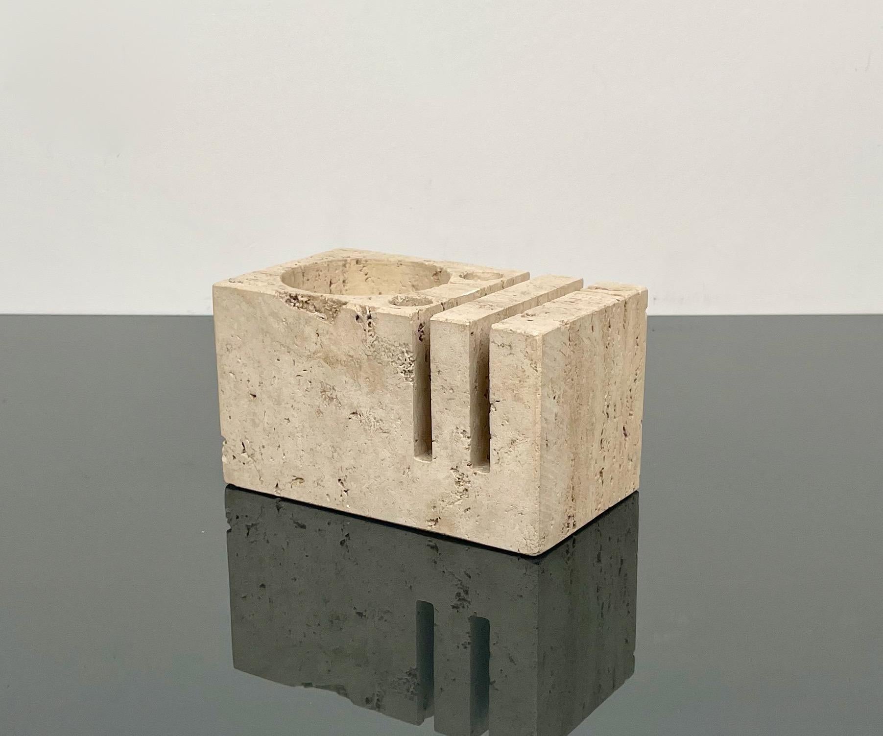 Italian Desk Accessory in Travertine Attributed to Fratelli Mannelli, Italy, 1970s For Sale