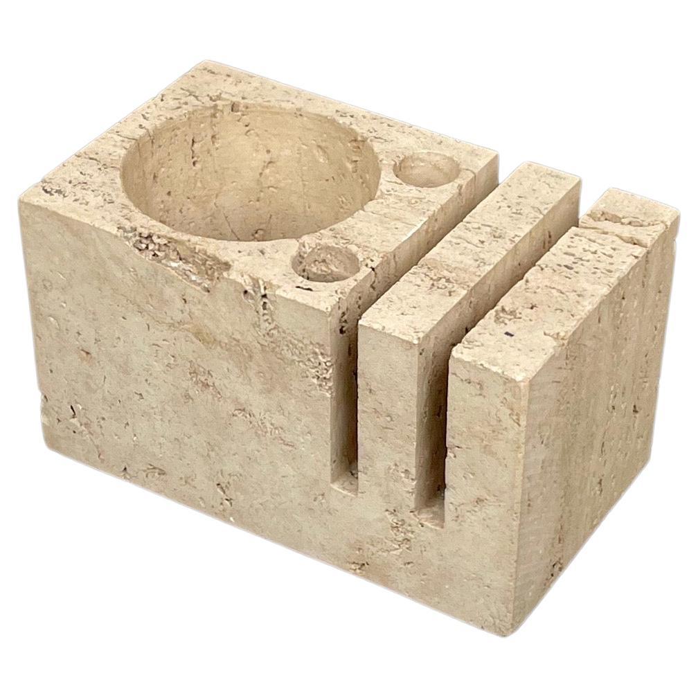 Desk Accessory in Travertine Attributed to Fratelli Mannelli, Italy, 1970s For Sale