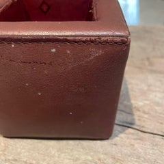 Desk Accessory Vintage Miscellaneous Pen Holder Leather Wrapped Open Cube 1970s