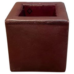 Desk Accessory Vintage Miscellaneous Pen Holder Leather Wrapped Open Cube 1970s