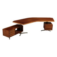 Desk Aluminum and Walnut Veneer Osvaldo Borsani 1970s Tecno