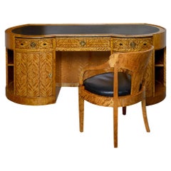 Used Desk and Armchair Bruno Paul Austrian Jugendstil Birch and Pearwood circa 1907