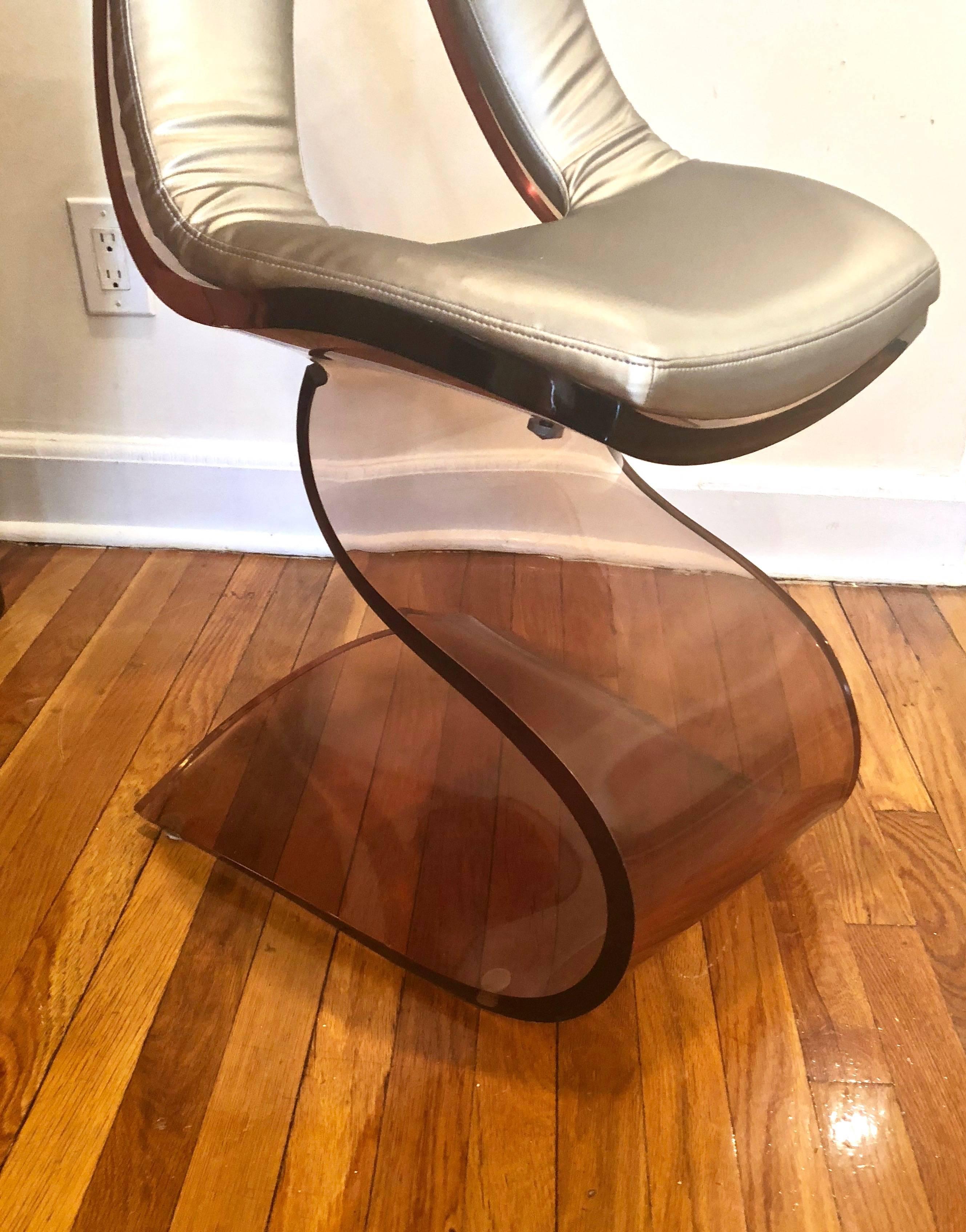 Desk and Chair in Opaque and Smoked Lucite by Rena Dumas made in France 1971 1