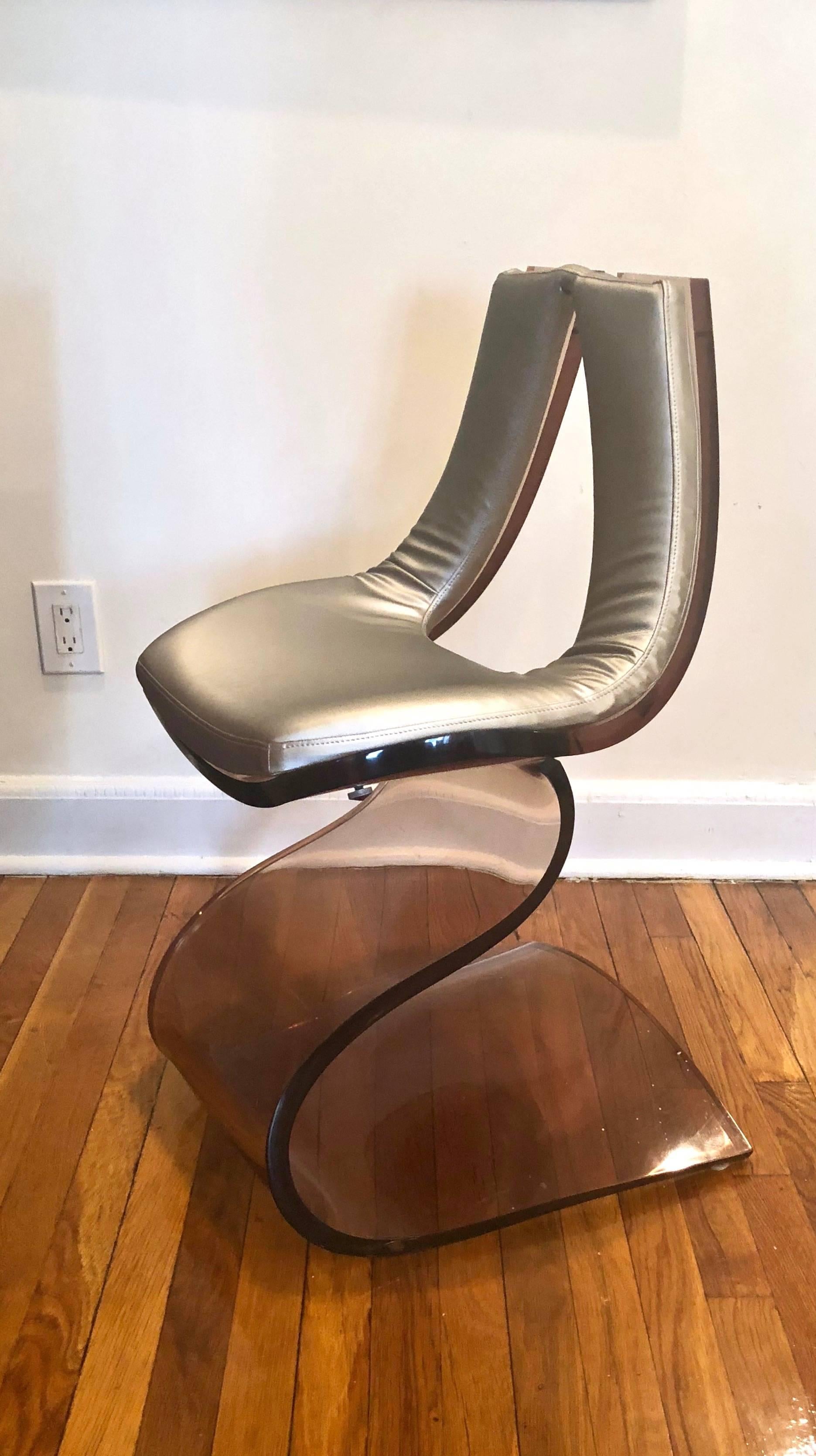 Mid-Century Modern Desk and Chair in Opaque and Smoked Lucite by Rena Dumas made in France 1971