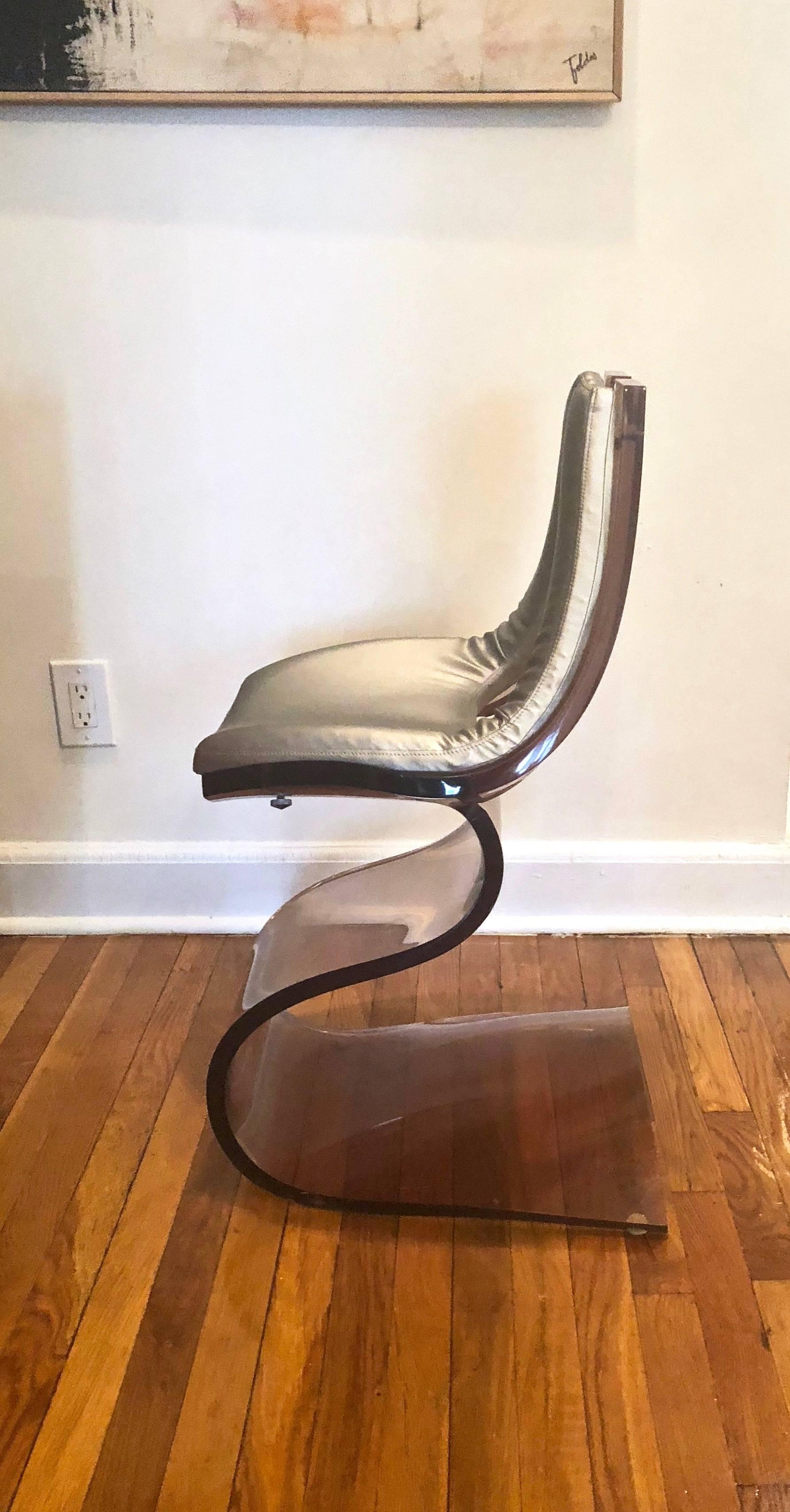French Desk and Chair in Opaque and Smoked Lucite by Rena Dumas made in France 1971