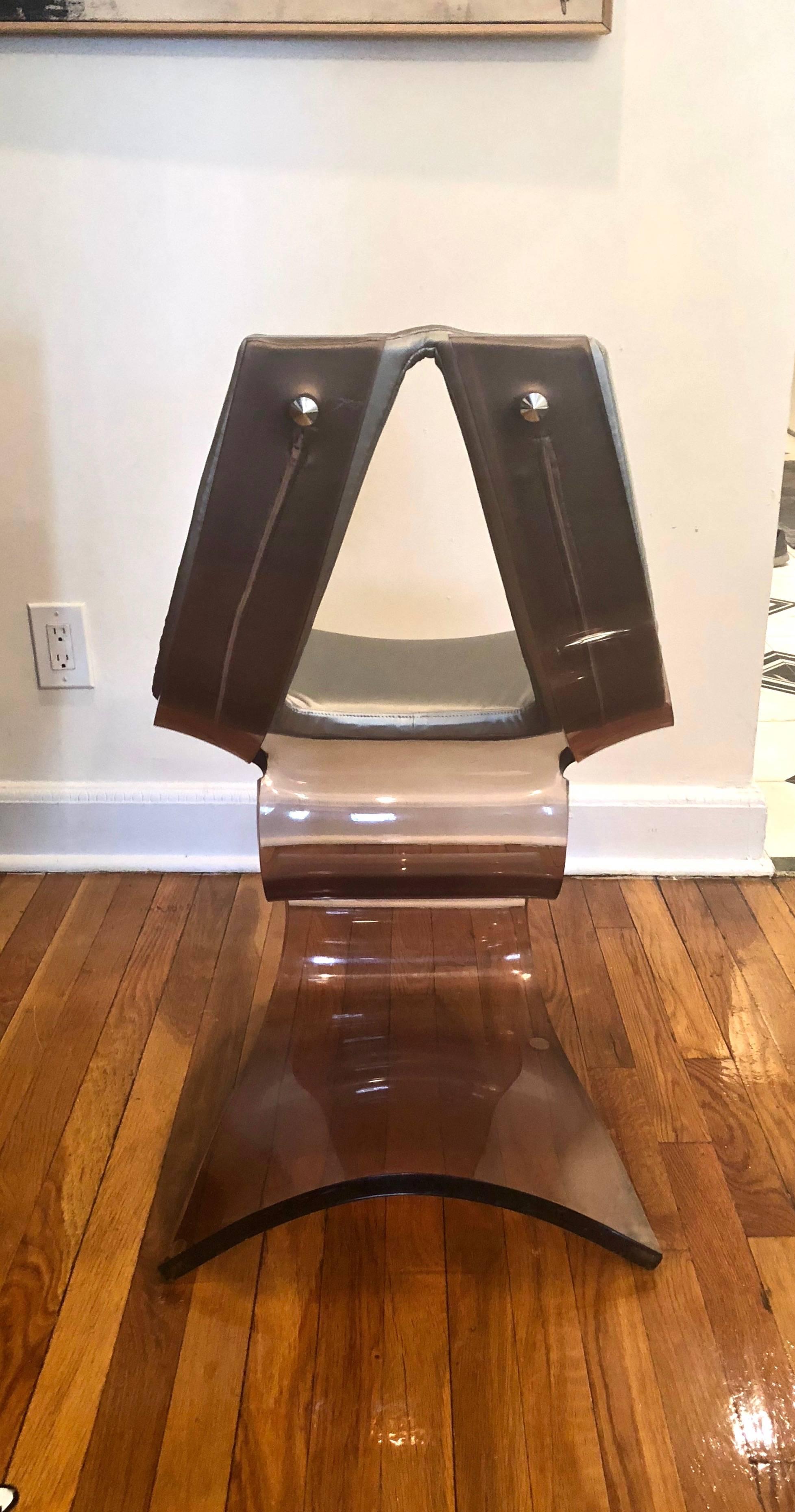 Late 20th Century Desk and Chair in Opaque and Smoked Lucite by Rena Dumas made in France 1971