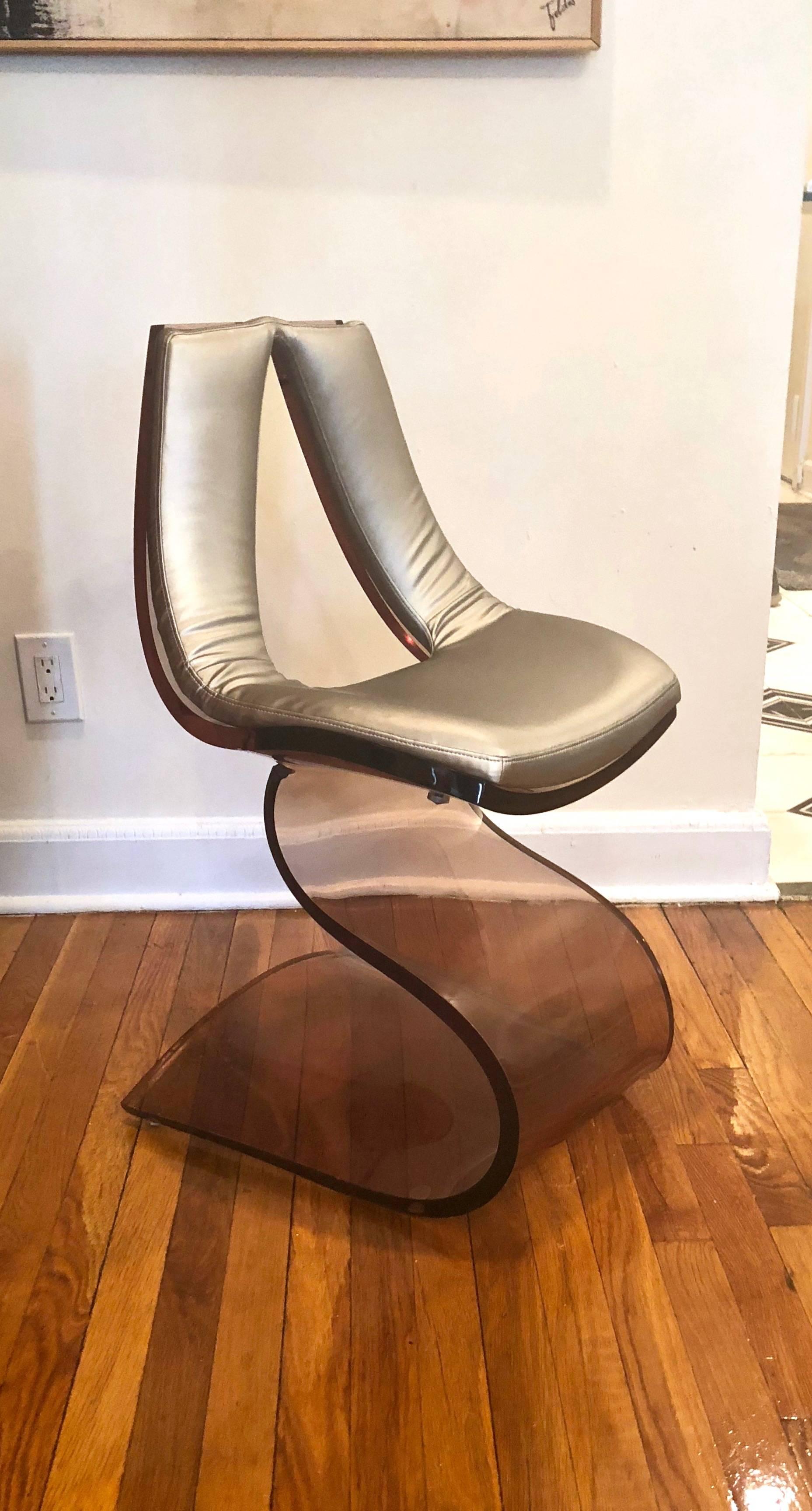 Acrylic Desk and Chair in Opaque and Smoked Lucite by Rena Dumas made in France 1971