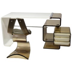 Desk and Chair in Opaque and Smoked Lucite by Rena Dumas made in France 1971
