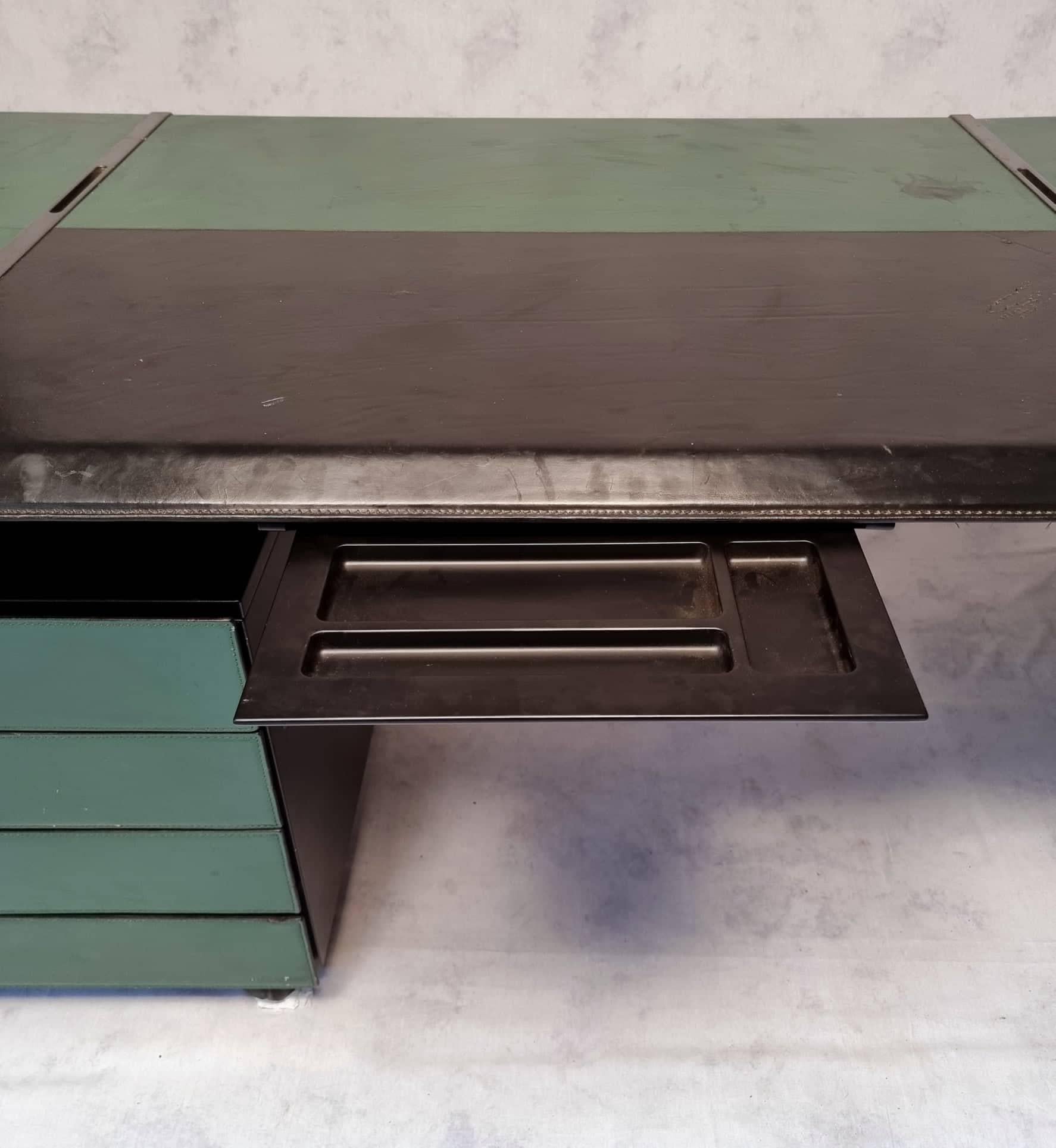 Desk And Pedestal By Matteo Grassi, Leather, Ca 1980 4