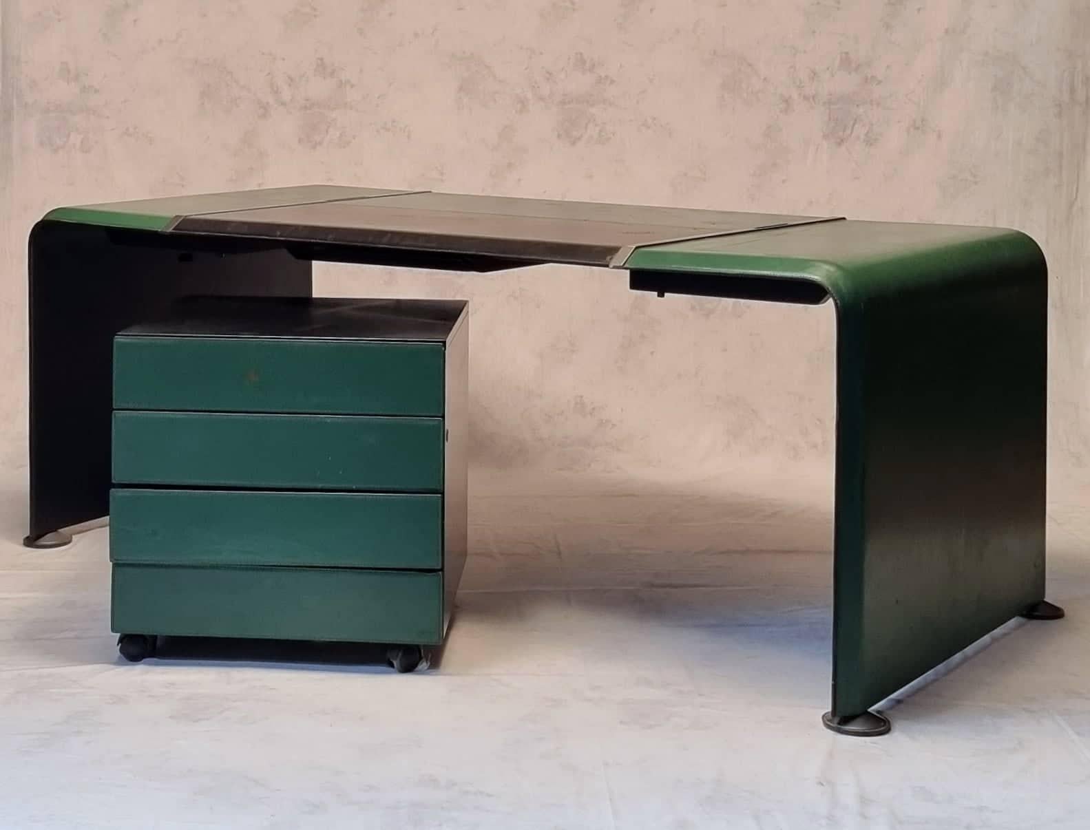 Metal Desk And Pedestal By Matteo Grassi, Leather, Ca 1980