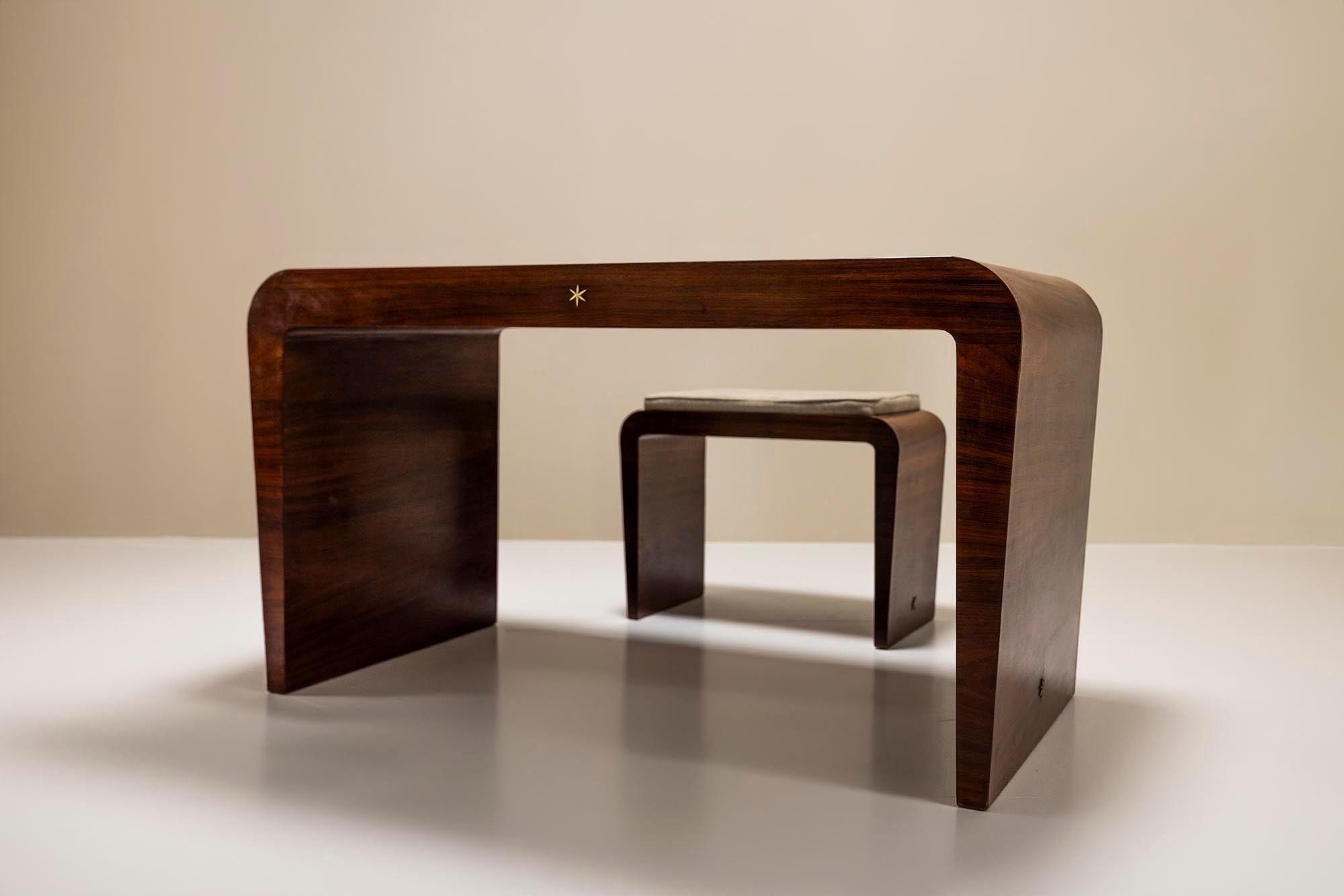 Rosewood Desk and Stool by Gio Ponti for Fontana Arte, Italy 1938 For Sale