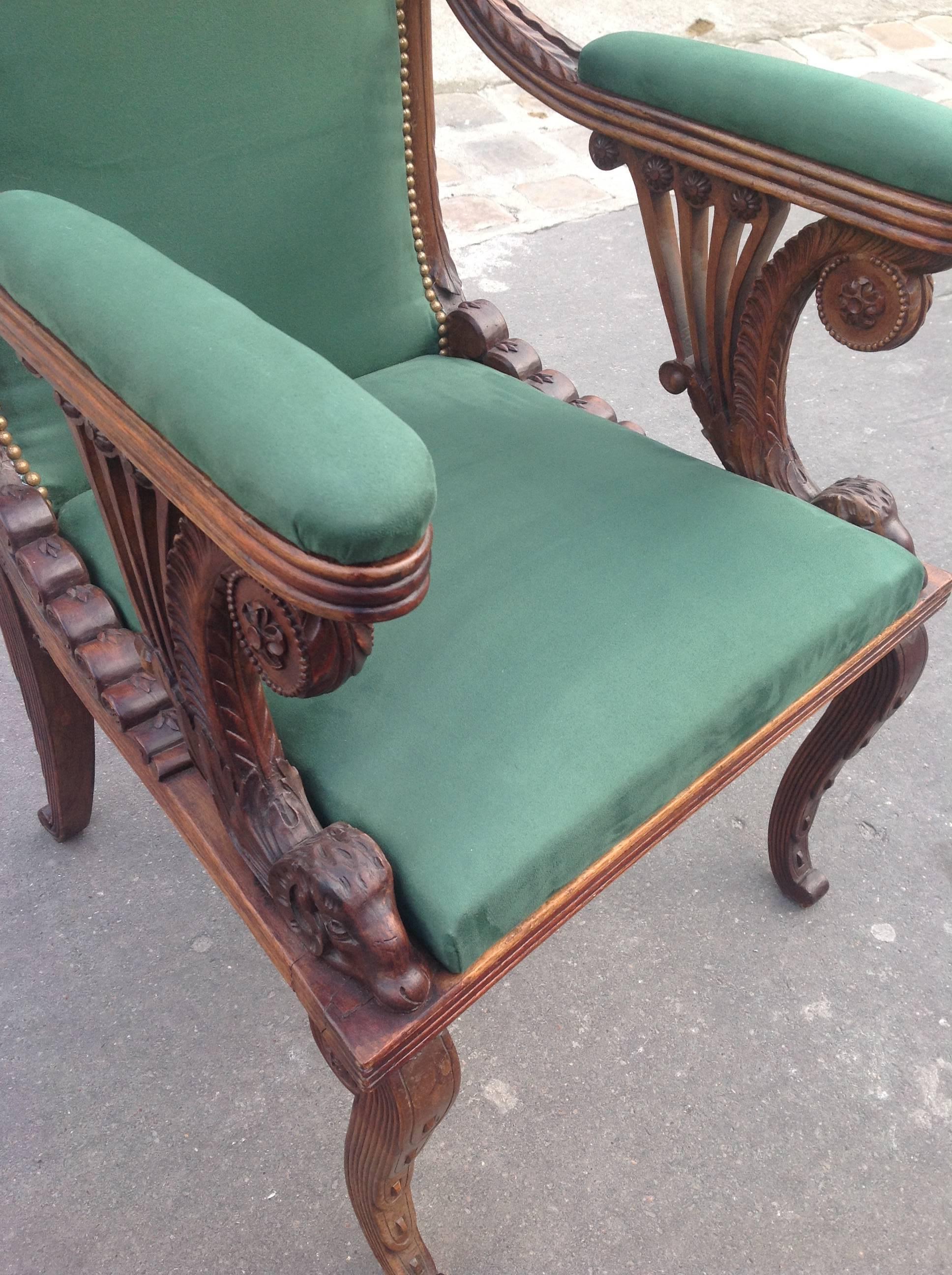 Hand-Carved Desk Armchair 19th Century For Sale