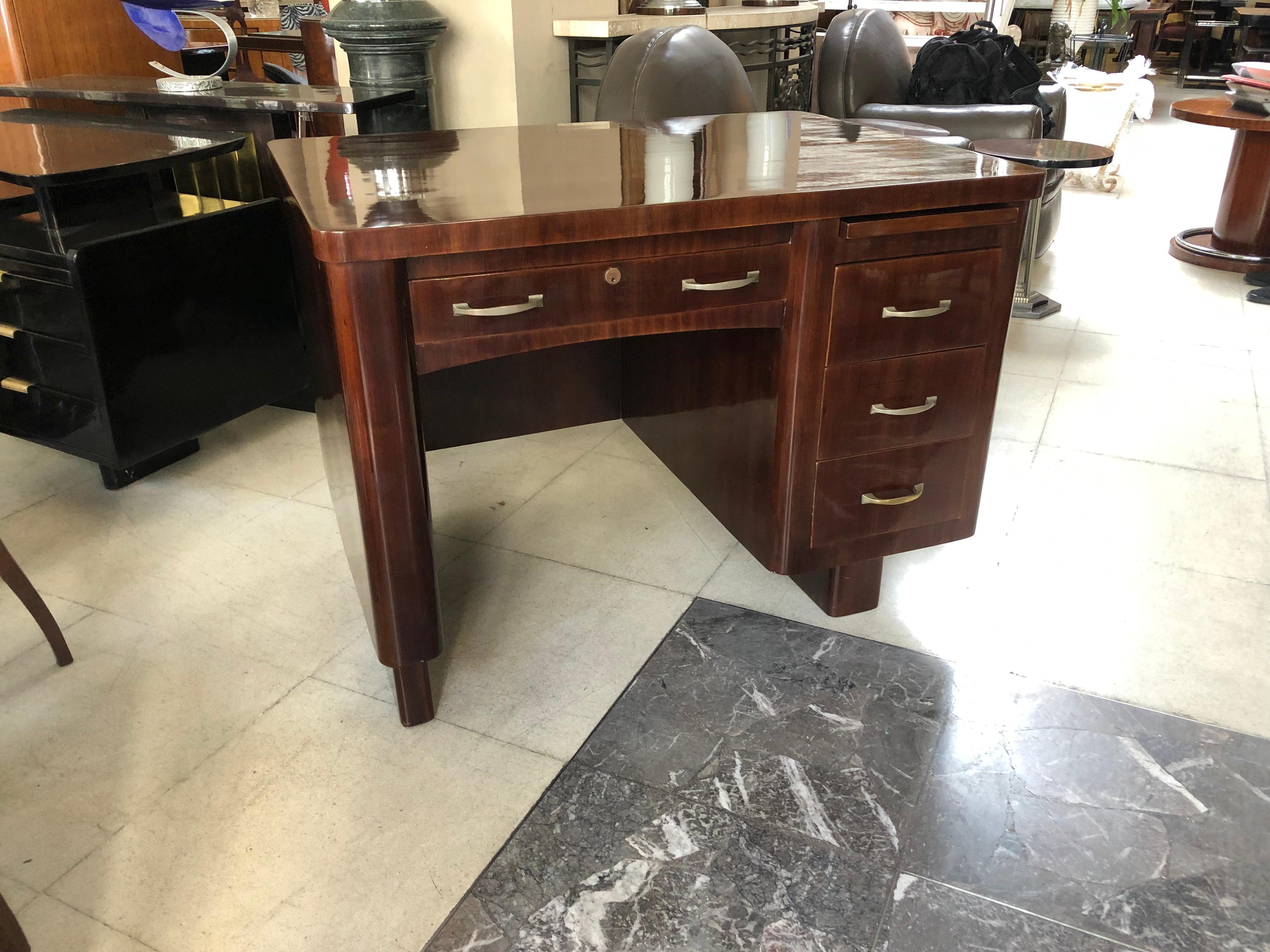 French Desk Art Deco, 1940, Materials: Wood and Bronze, Made in France For Sale