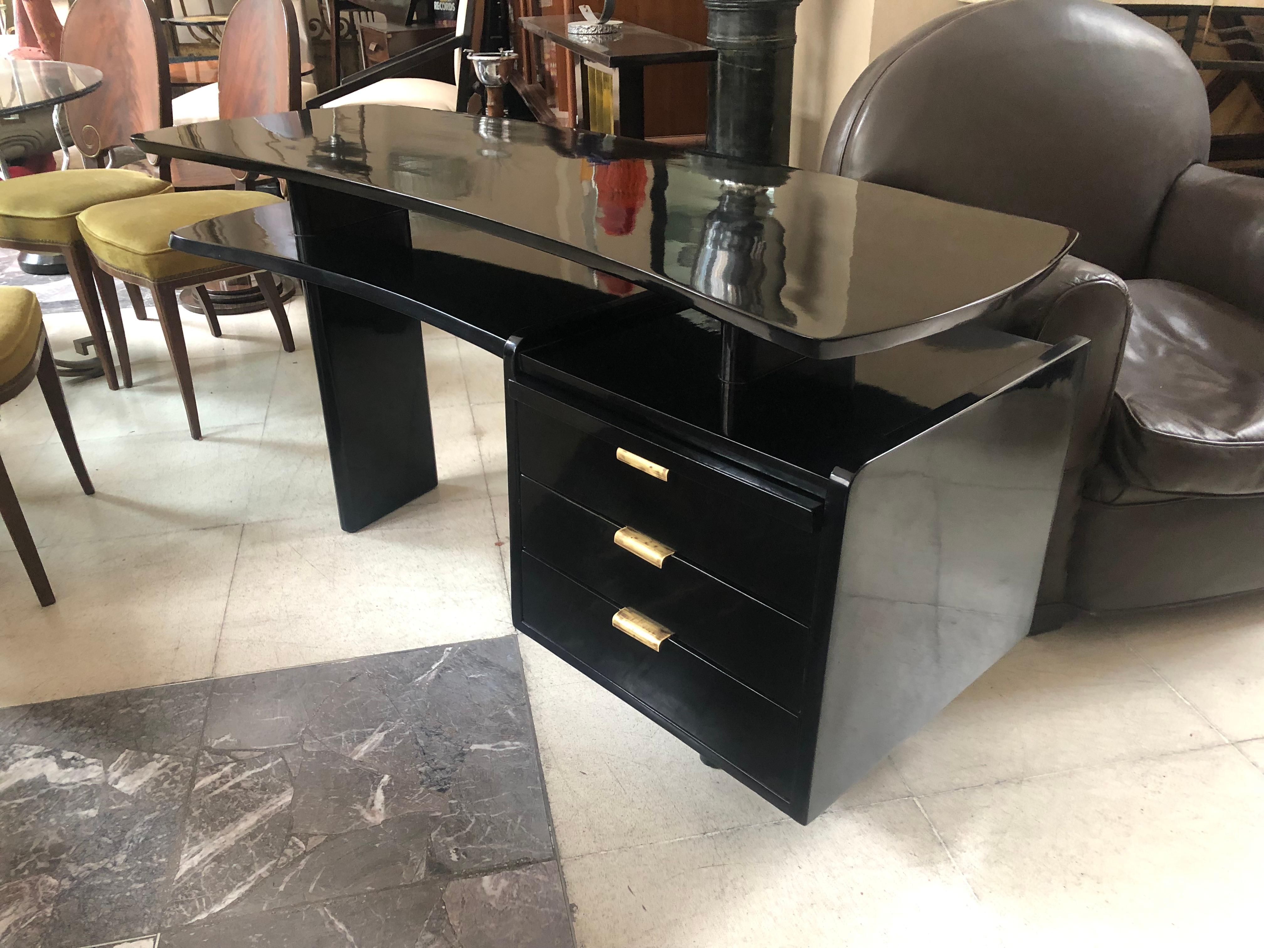 French Desk Art Deco, 1940, Materials: Wood and Bronze, Made in France For Sale