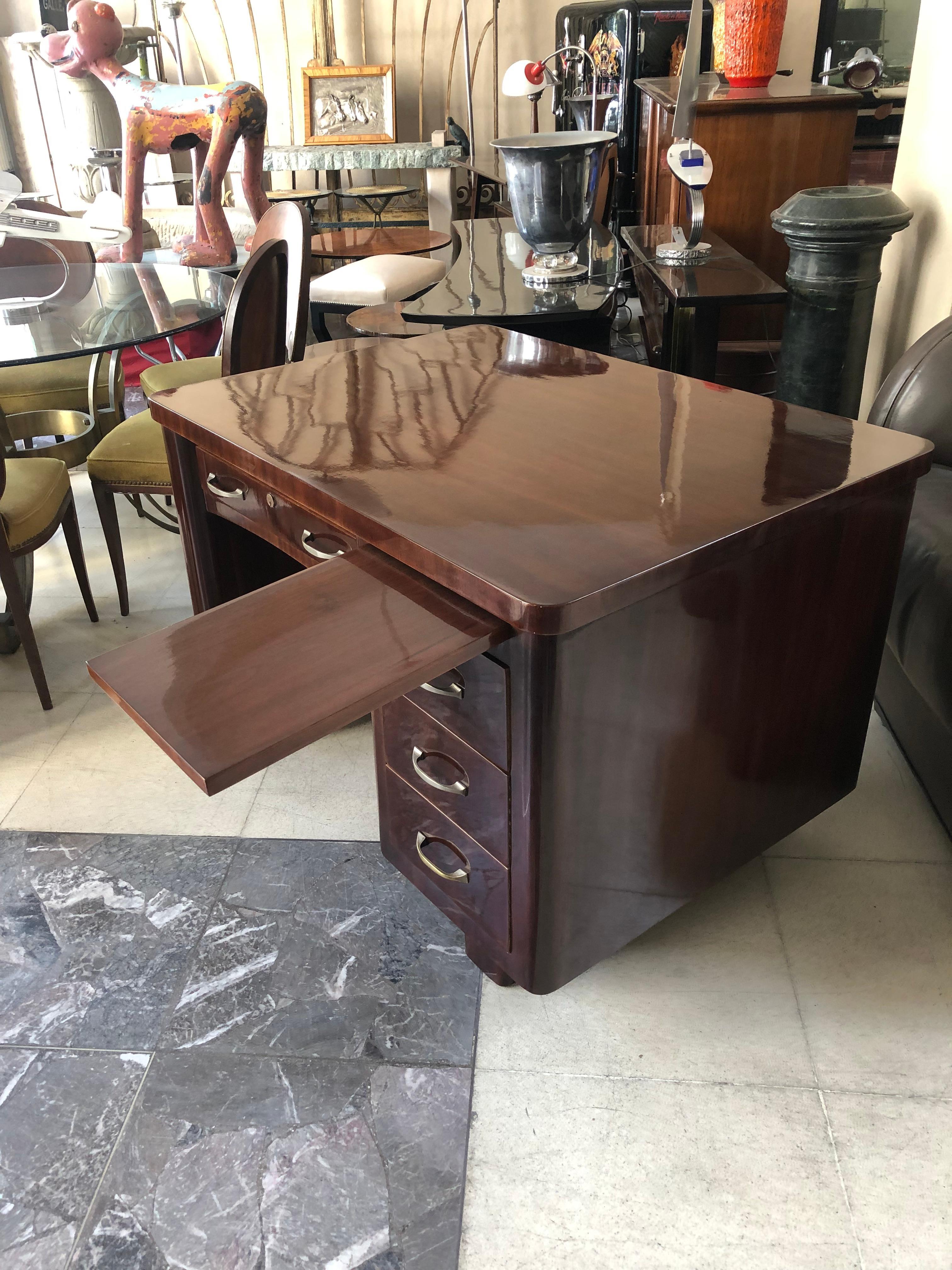 Desk Art Deco, 1940, Materials: Wood and Bronze, Made in France For Sale 3