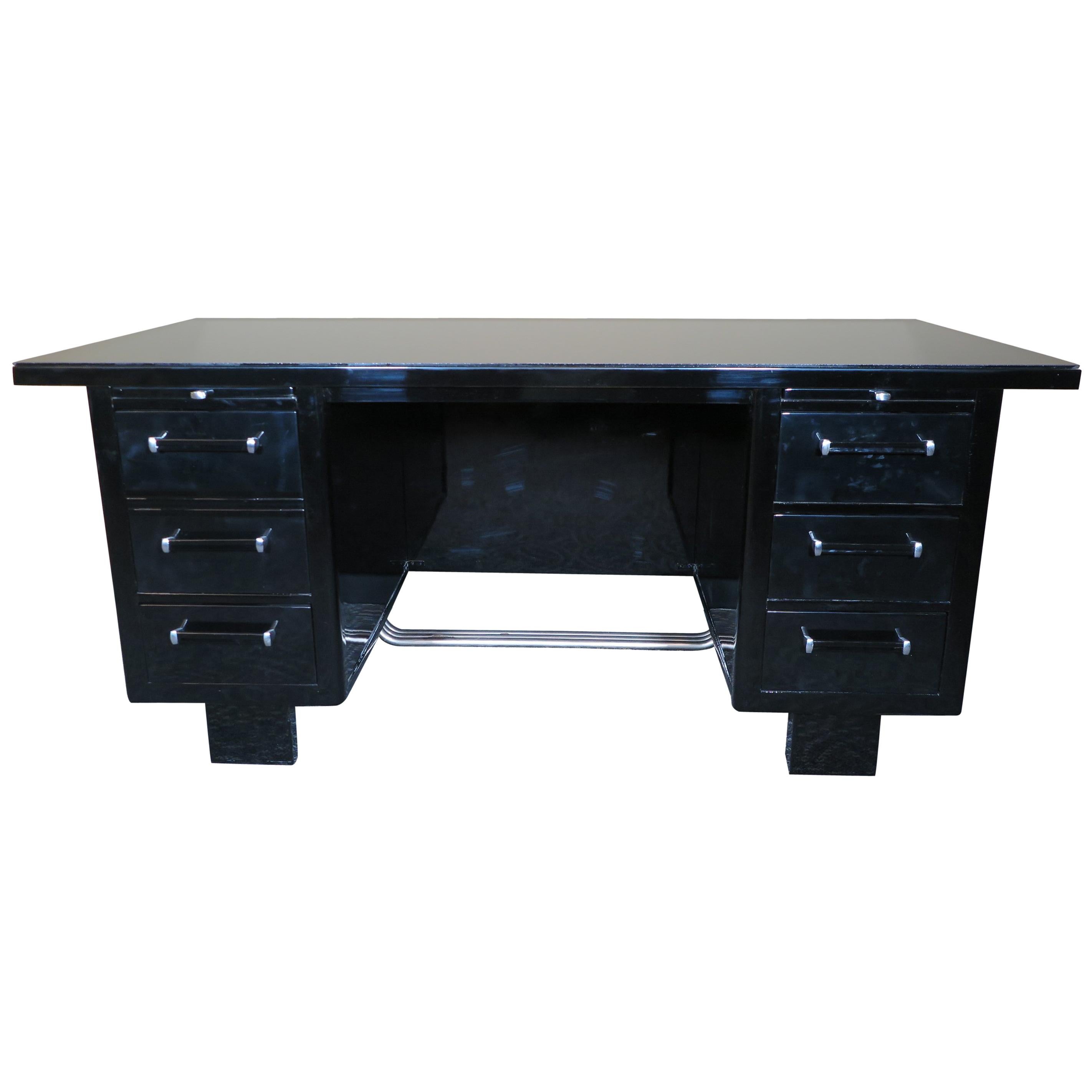Desk Art Deco Black Lacquer