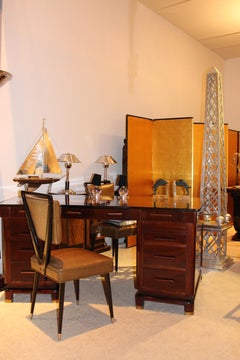 Art Deco Desk in Wood and Chrome from France, 1930, Elegant Design