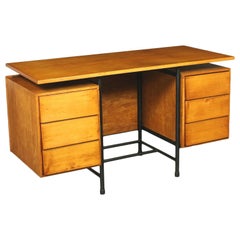 Desk Ash Veneer and Metallic Enameled, Italy, 1960s