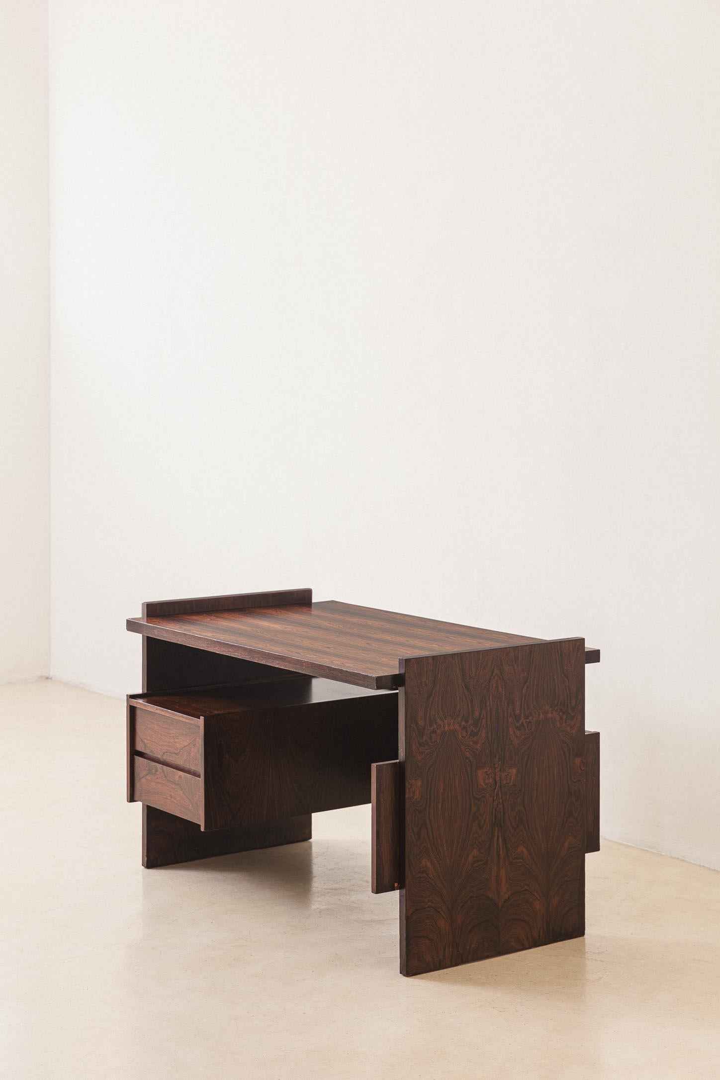 Mid-Century Modern Desk by Celina Decorações, Solid Rosewood, Brazilian Midcentury, 1960s For Sale