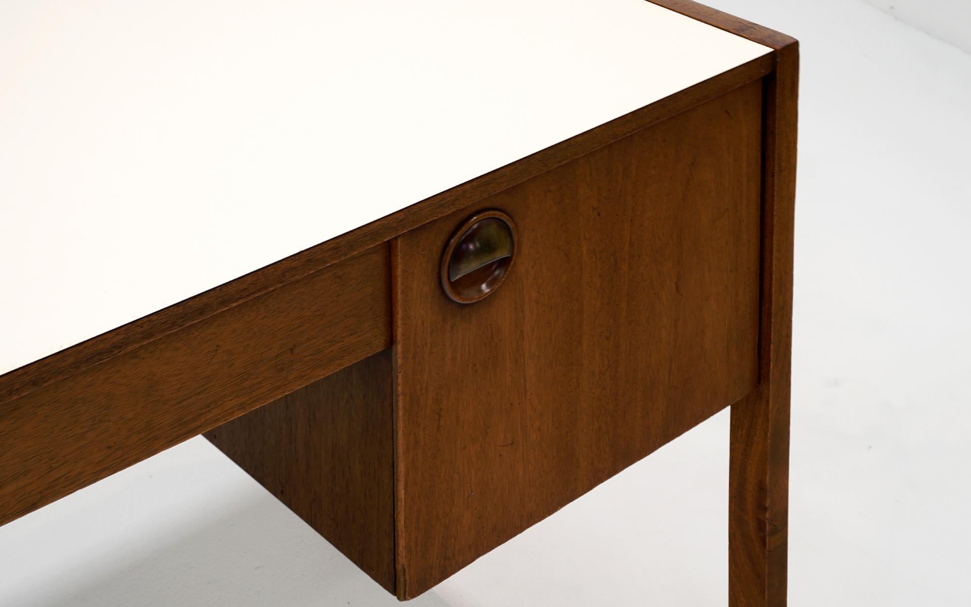 Desk by Edward Wormley for Dunbar, White Laminate Top, Mahogany Case In Good Condition In Kansas City, MO