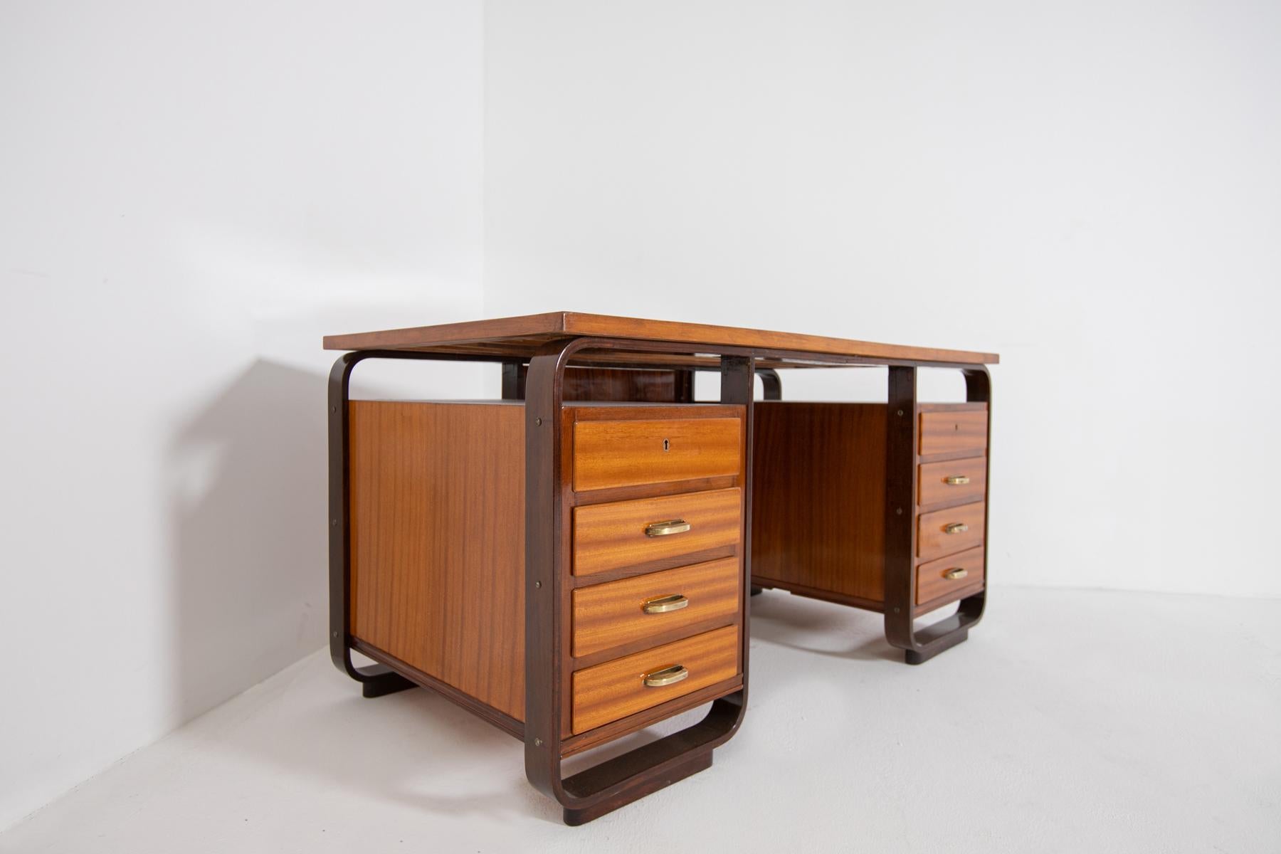 Desk by Giuseppe Pagano in Brass and Wood, 1940s 7