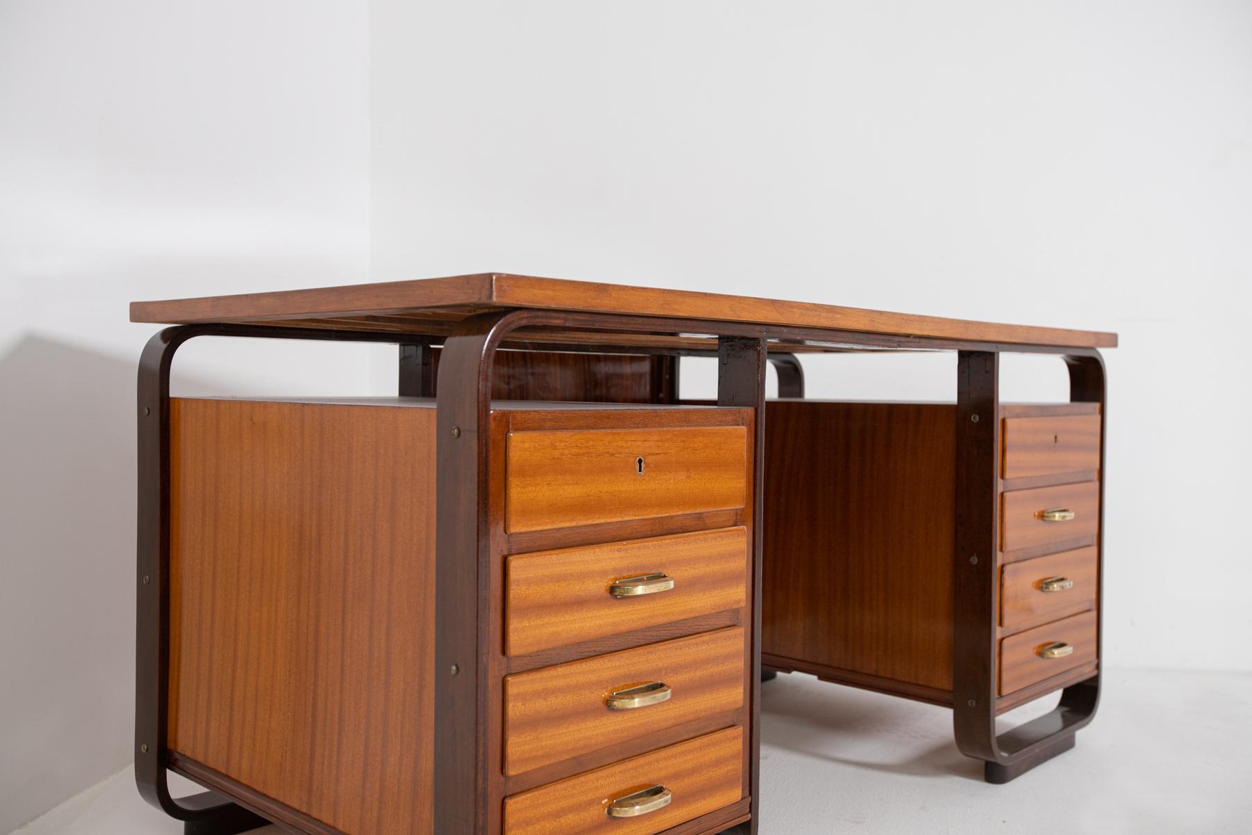 Desk by Giuseppe Pagano in Brass and Wood, 1940s 8