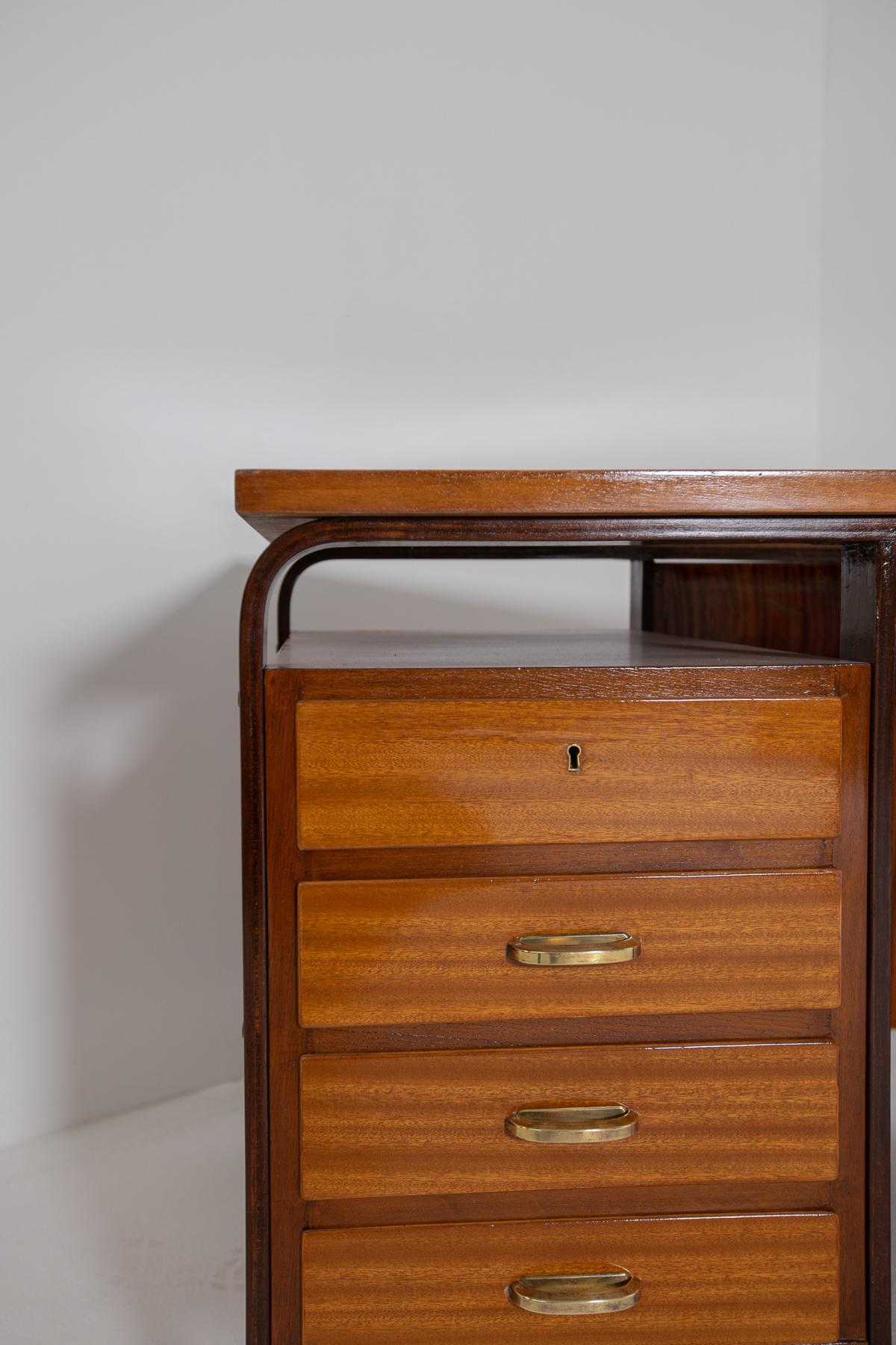 Mid-Century Modern Desk by Giuseppe Pagano in Brass and Wood, 1940s