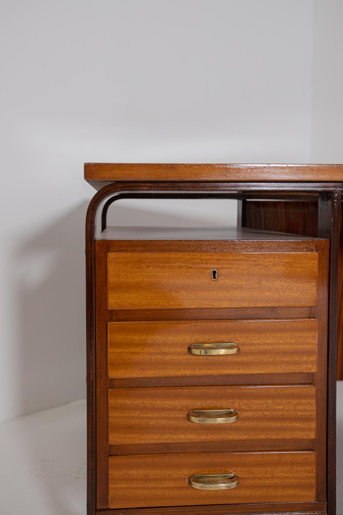Italian Desk by Giuseppe Pagano in Brass and Wood, 1940s