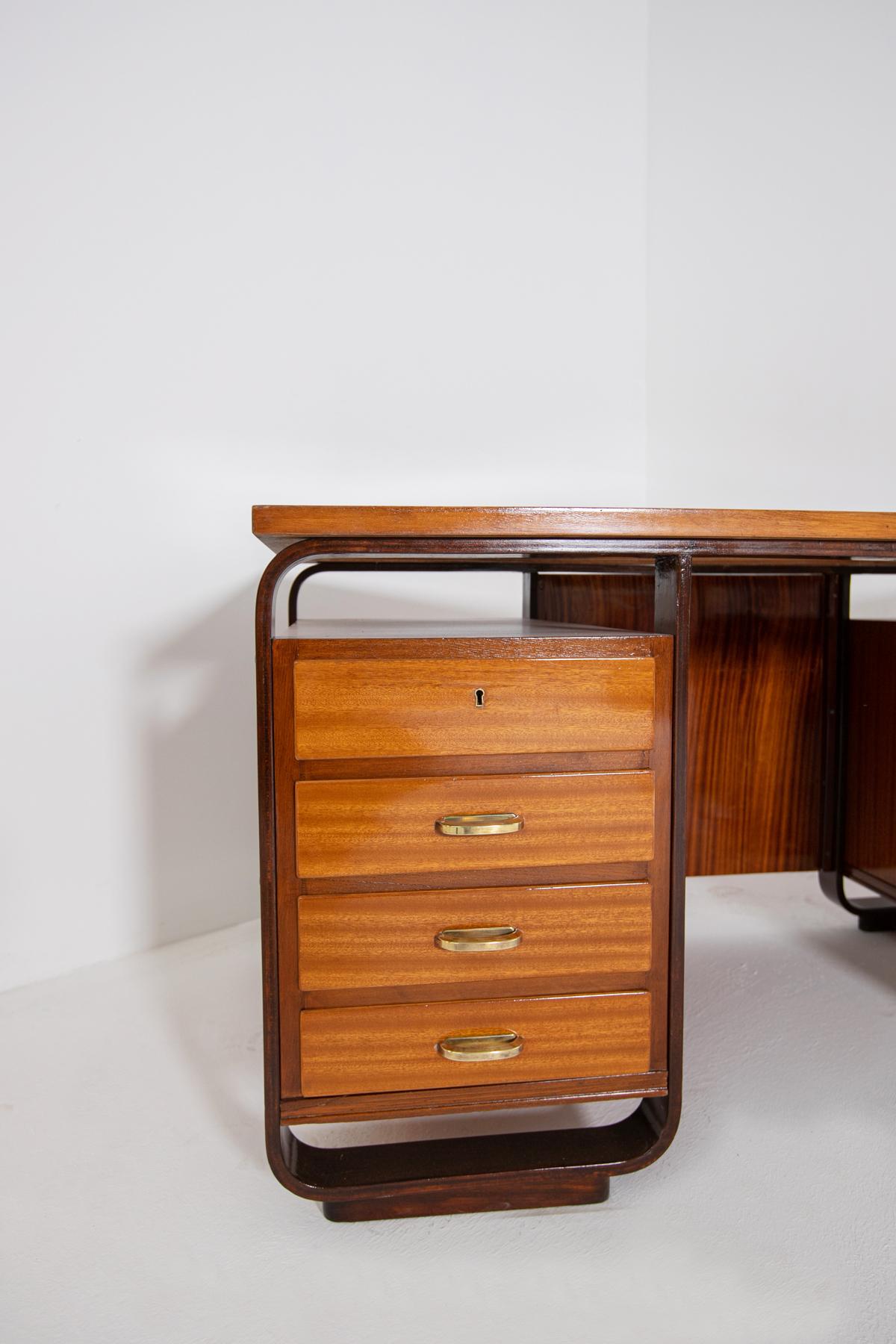 Desk by Giuseppe Pagano in Brass and Wood, 1940s In Good Condition In Milano, IT