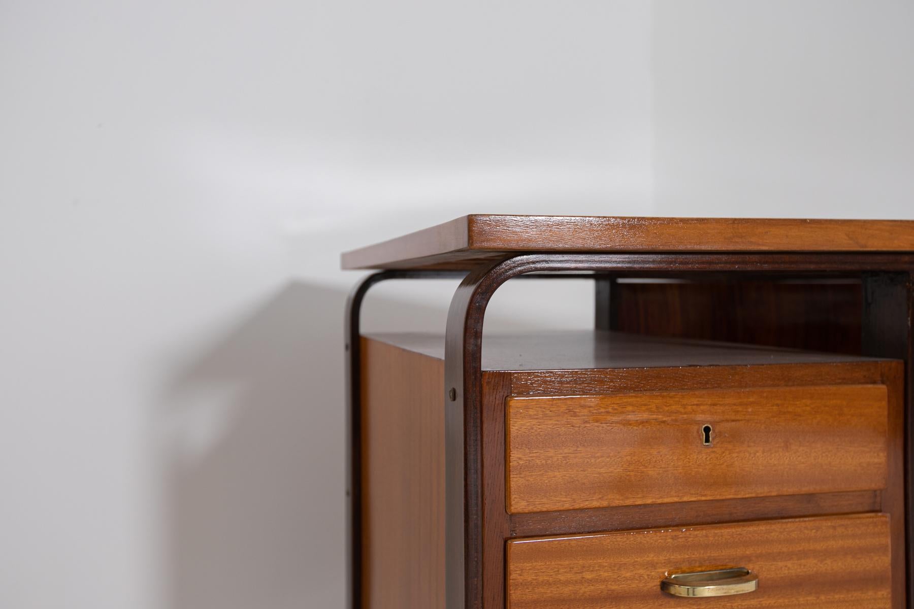 Mid-20th Century Desk by Giuseppe Pagano in Brass and Wood, 1940s