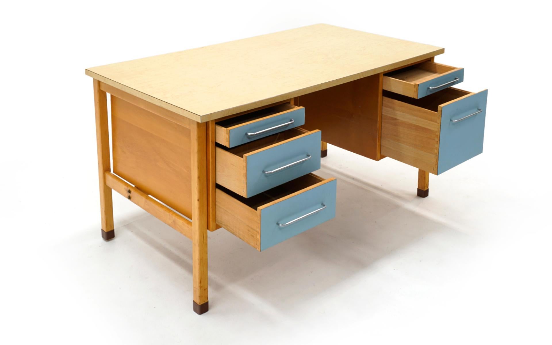 blonde wood desk