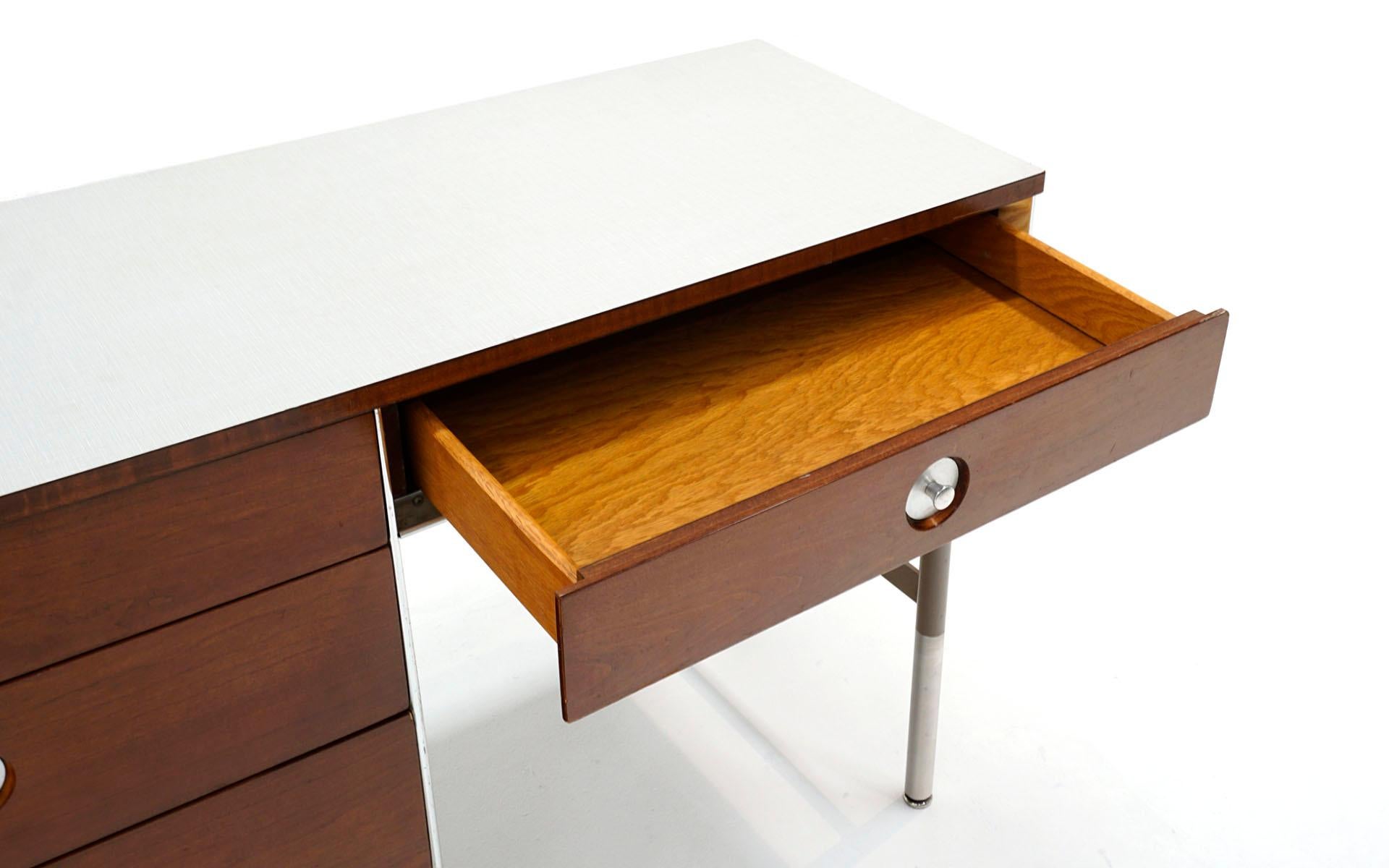 American Desk by Raymond Loewy for Hill Rom, Walnut with off White Laminate Top, Original