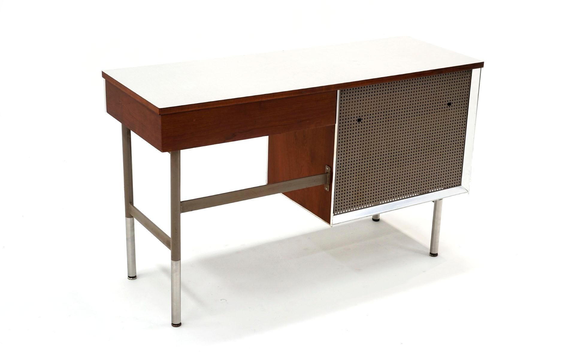 Desk by Raymond Loewy for Hill Rom, Walnut with off White Laminate Top, Original 2