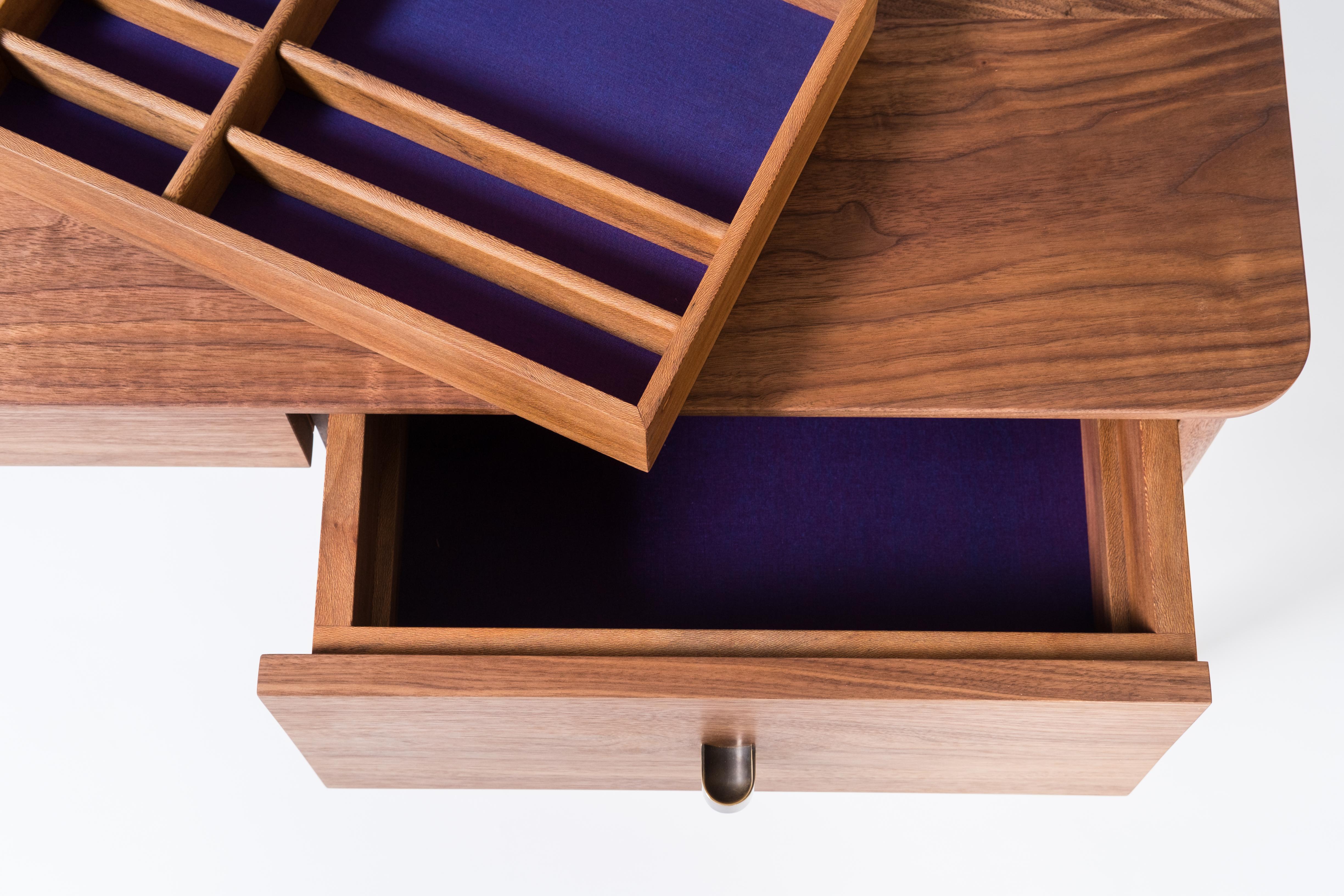 Modern Basin Desk by Tretiak Works, Handmade Contemporary Walnut Brass  For Sale