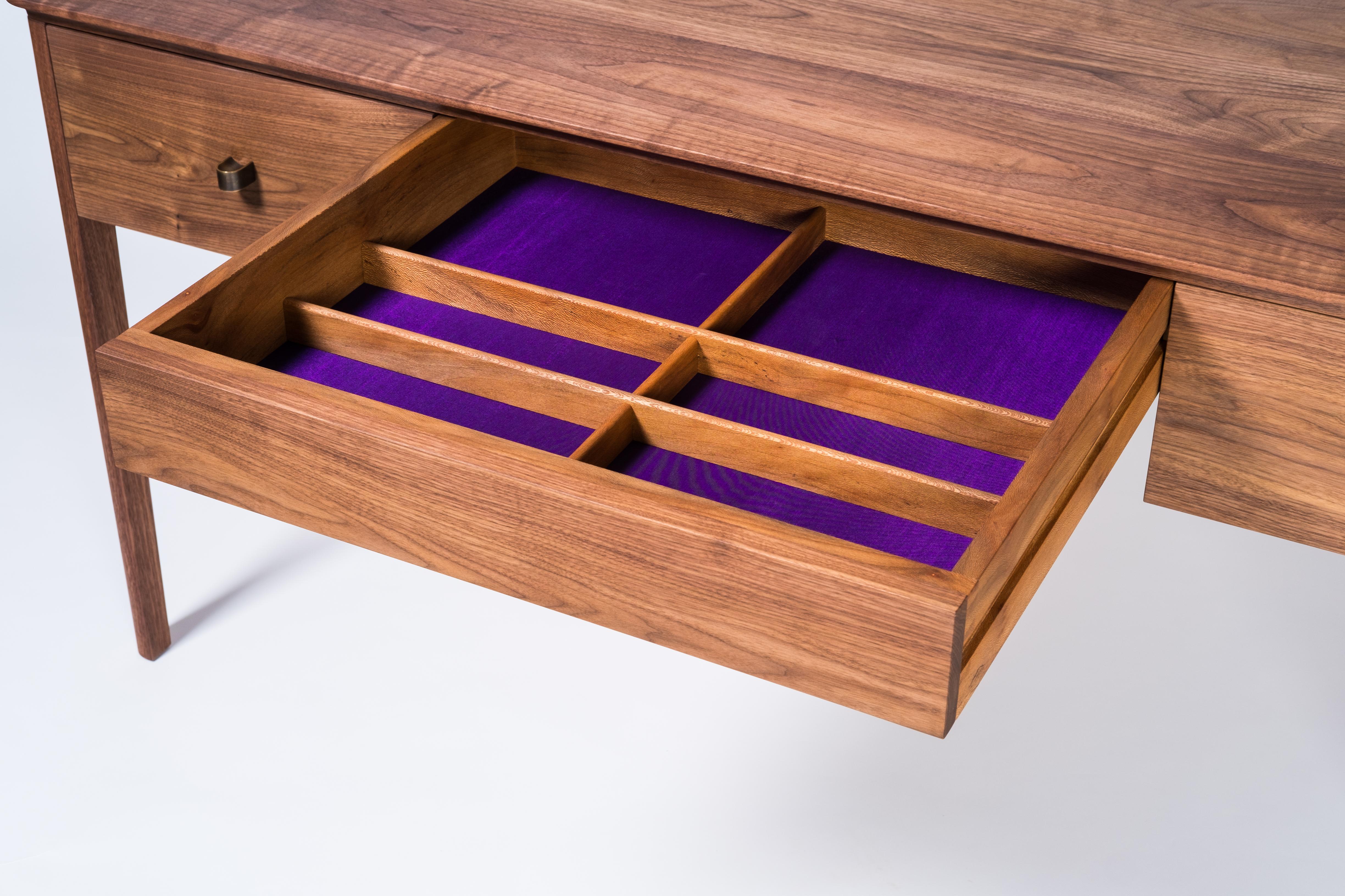 Hand-Crafted Basin Desk by Tretiak Works, Handmade Contemporary Walnut Brass  For Sale