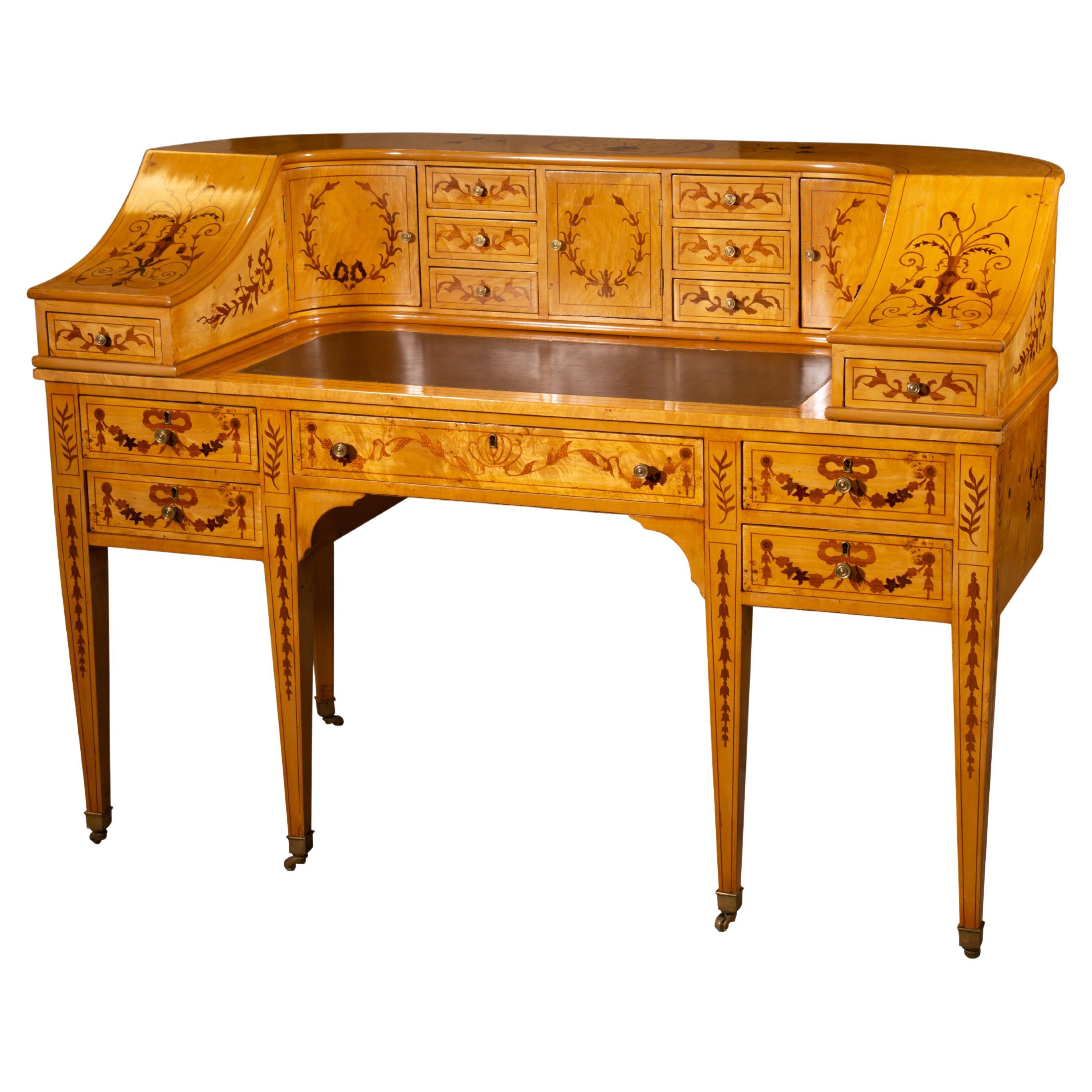 Desk. Carved wood, metal. 20th century, after antique models.