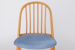 Desk Chair 1960s Germany, Vintage Beech Wood Office Chair, Restored Light Blue