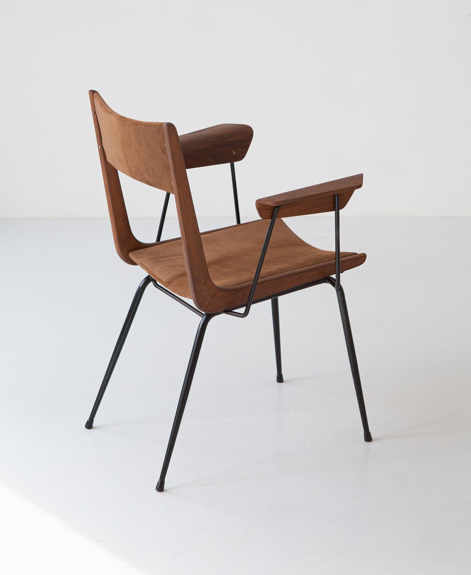 Desk Chair by Carlo Ratti in Suede Leather, Fully Restored 4