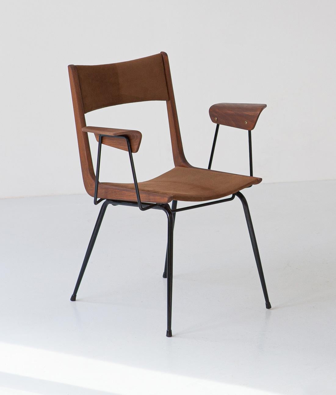 Desk Chair by Carlo Ratti in Suede Leather, Fully Restored 6