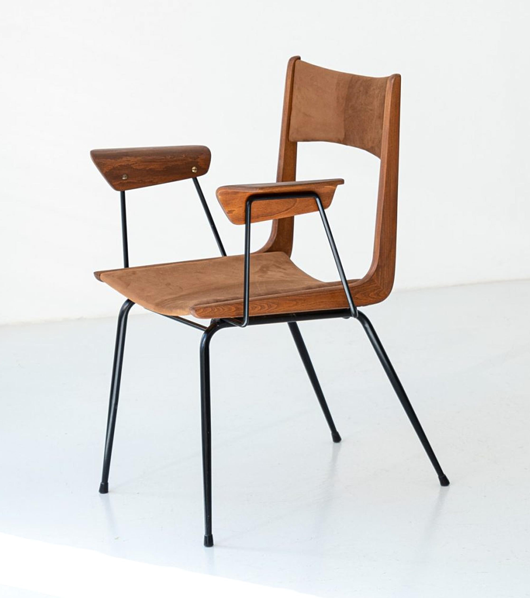 Desk Chair by Carlo Ratti in Suede Leather, Fully Restored 7