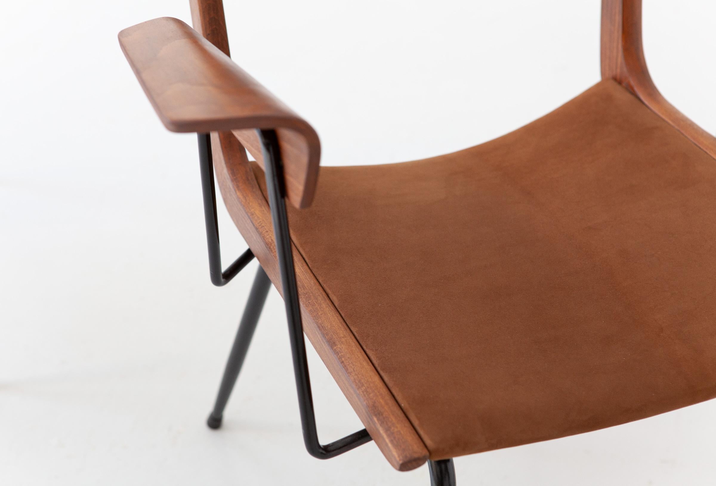 Desk Chair by Carlo Ratti in Suede Leather, Fully Restored 1