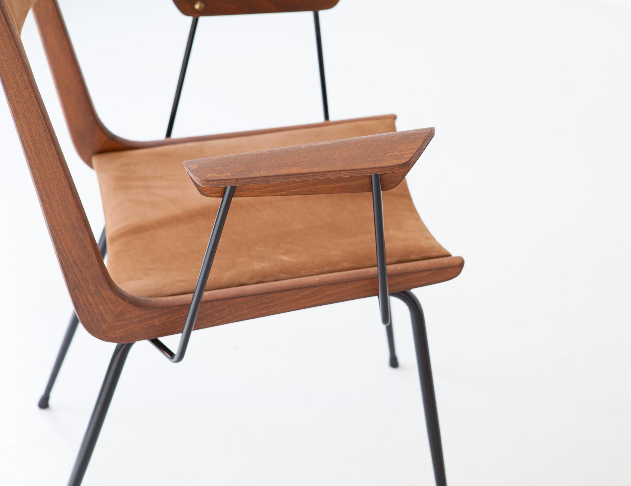 Desk Chair by Carlo Ratti in Suede Leather, Fully Restored 2