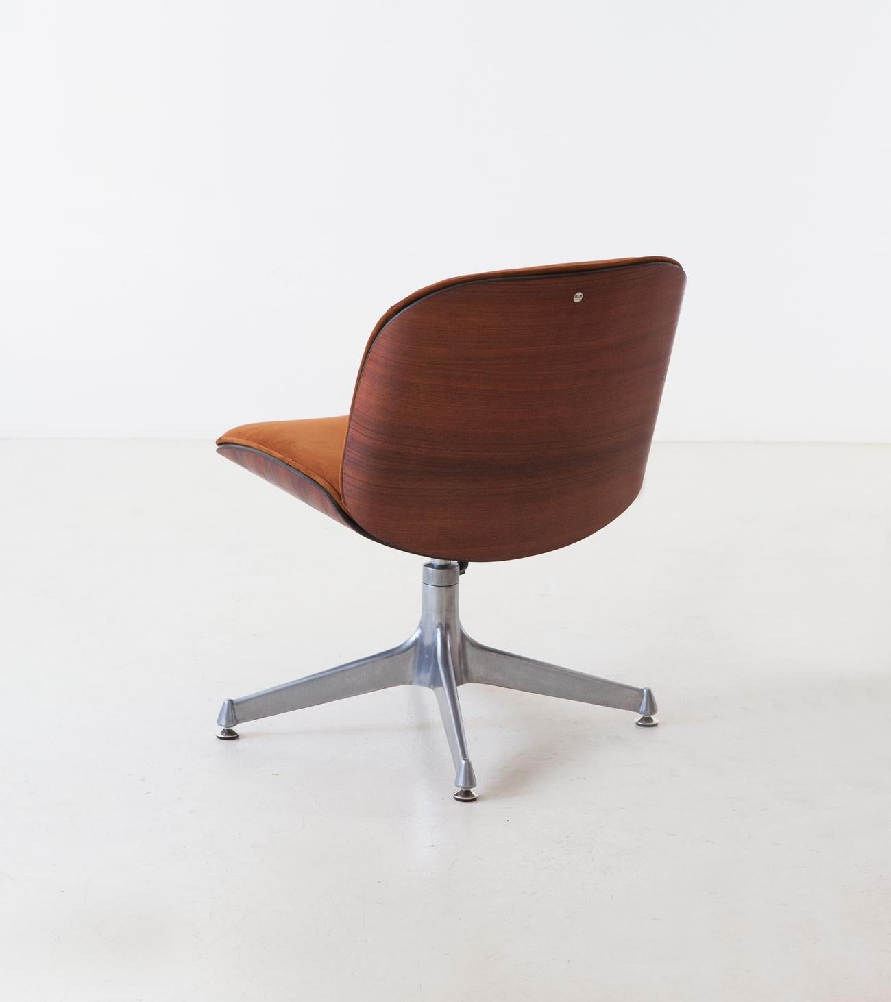 Italian Desk Chair by Ico Parisi for Mim,  Exotic Wood and Suede Leather