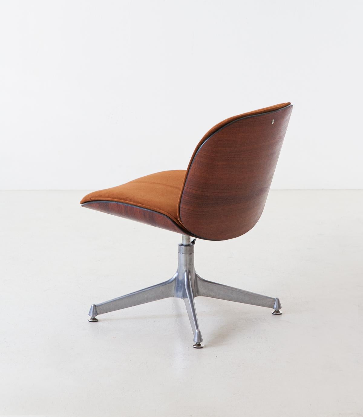 Desk Chair by Ico Parisi for Mim,  Exotic Wood and Suede Leather In Good Condition In Rome, IT