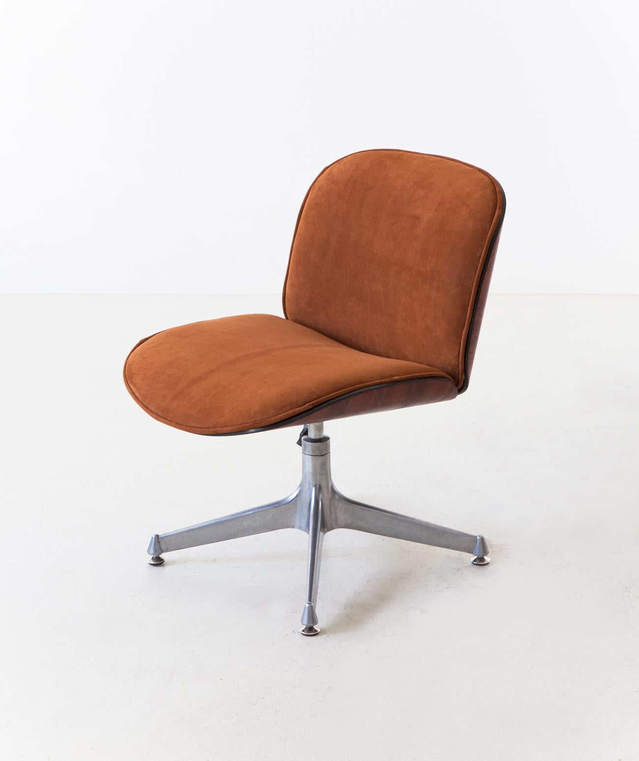 Mid-20th Century Desk Chair by Ico Parisi for Mim,  Exotic Wood and Suede Leather