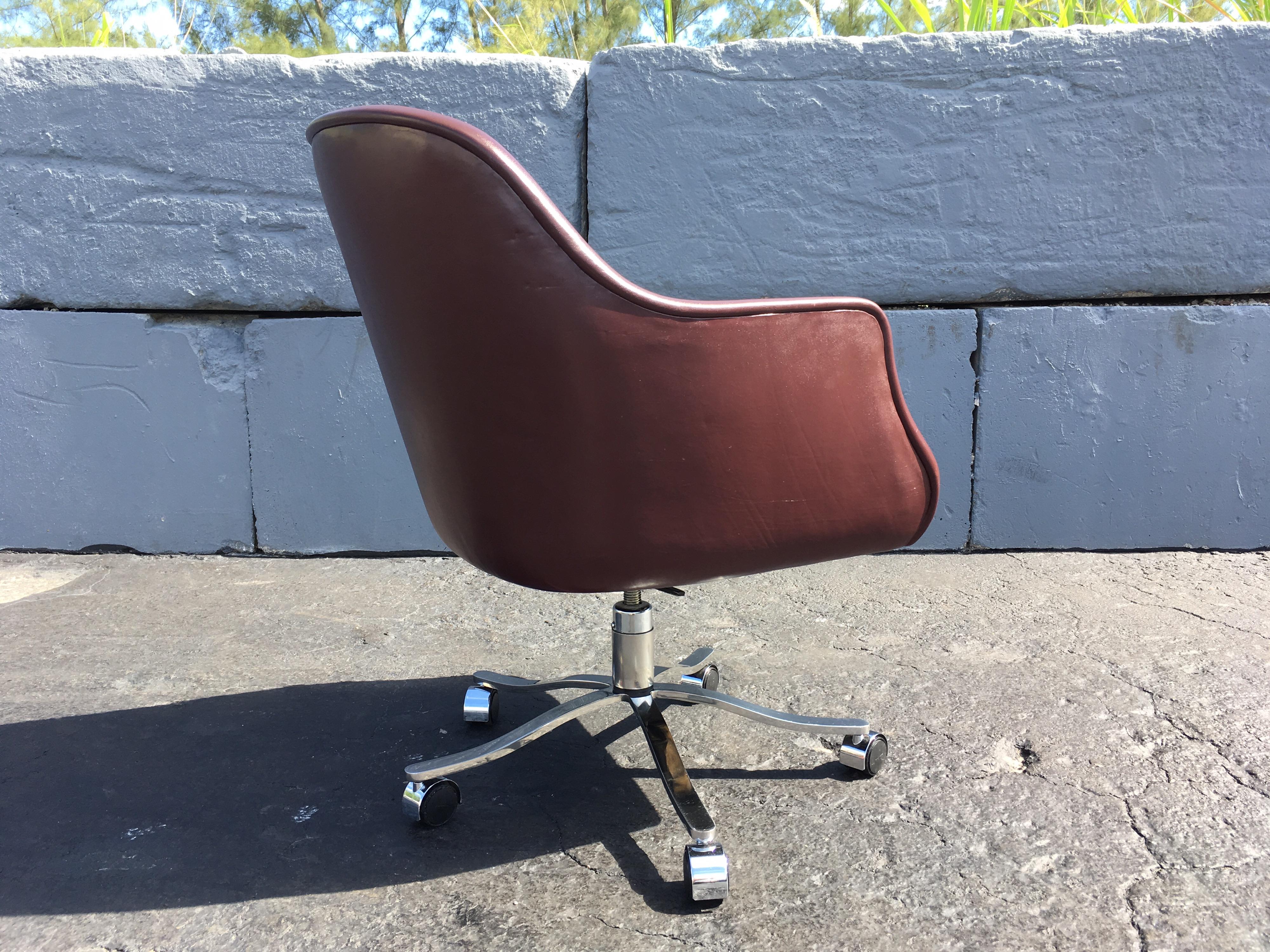 Mid-Century Modern Desk Chair by Nicos Zographos, Leather and Stainless Steel Base