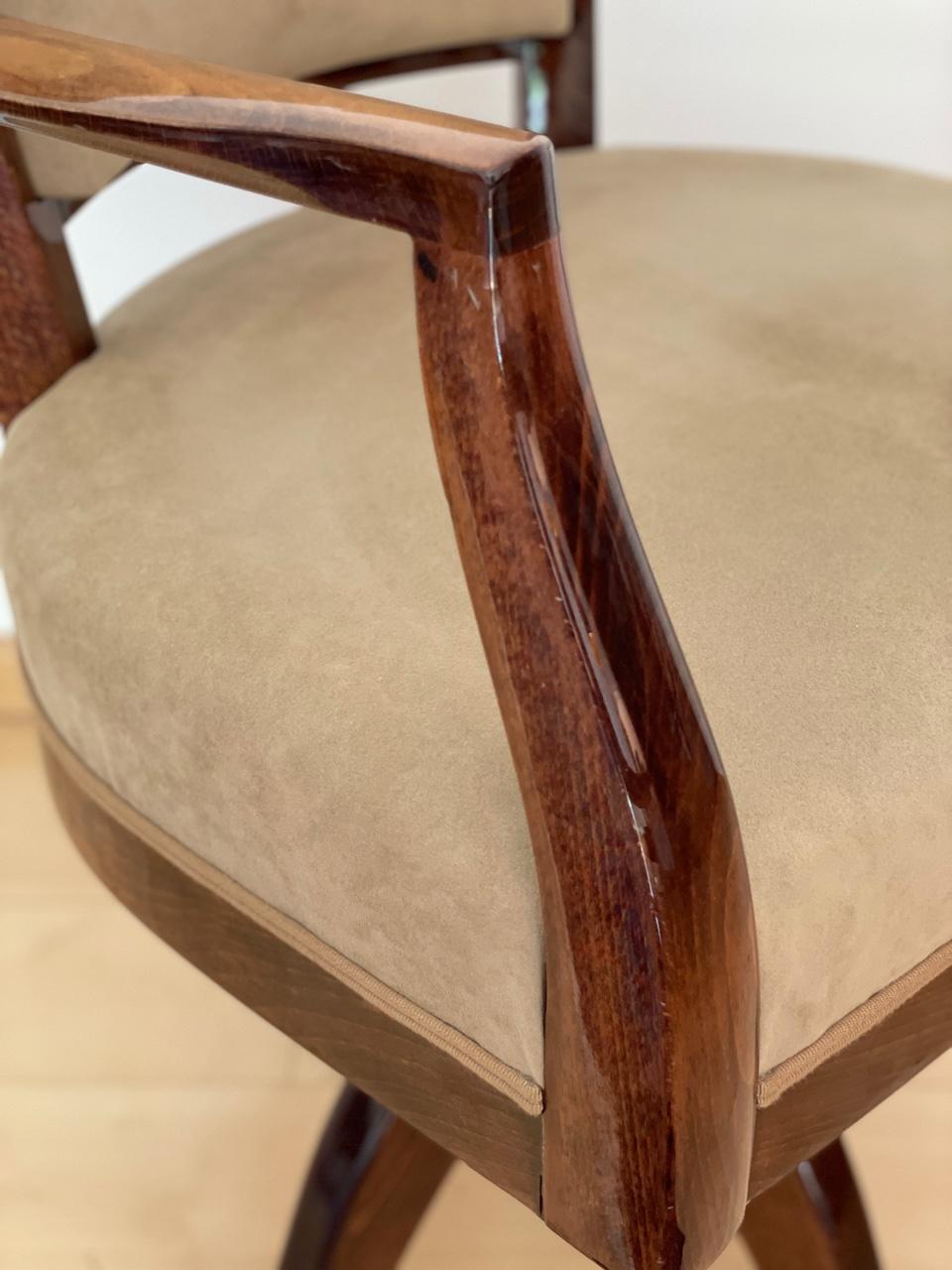 Chaise de bureau moderniste française Roux-Spitz ajustable pivotante en bois de rose beige en vente 2