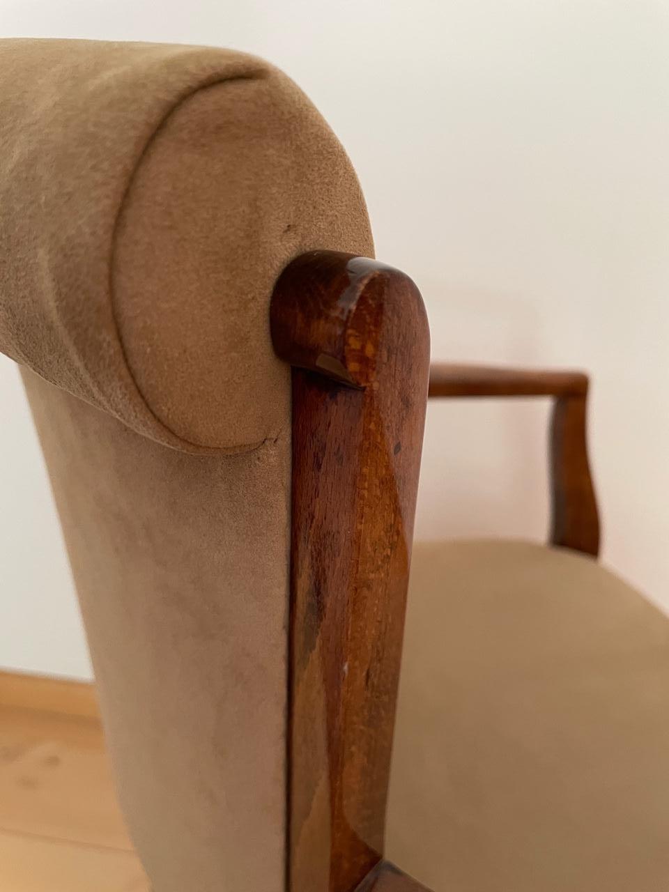 Chaise de bureau moderniste française Roux-Spitz ajustable pivotante en bois de rose beige en vente 4