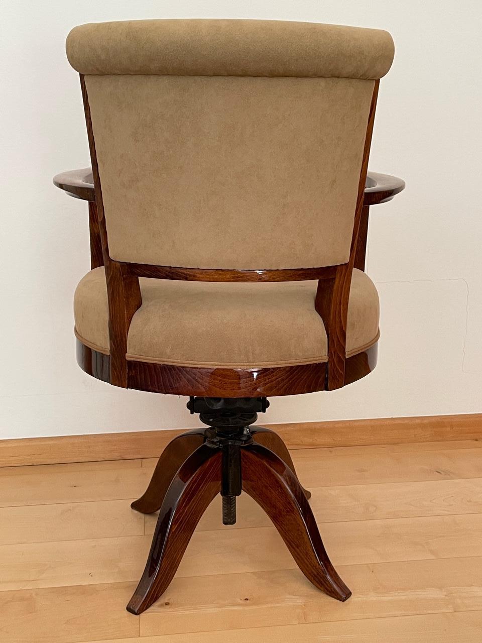 Moderne Chaise de bureau moderniste française Roux-Spitz ajustable pivotante en bois de rose beige en vente